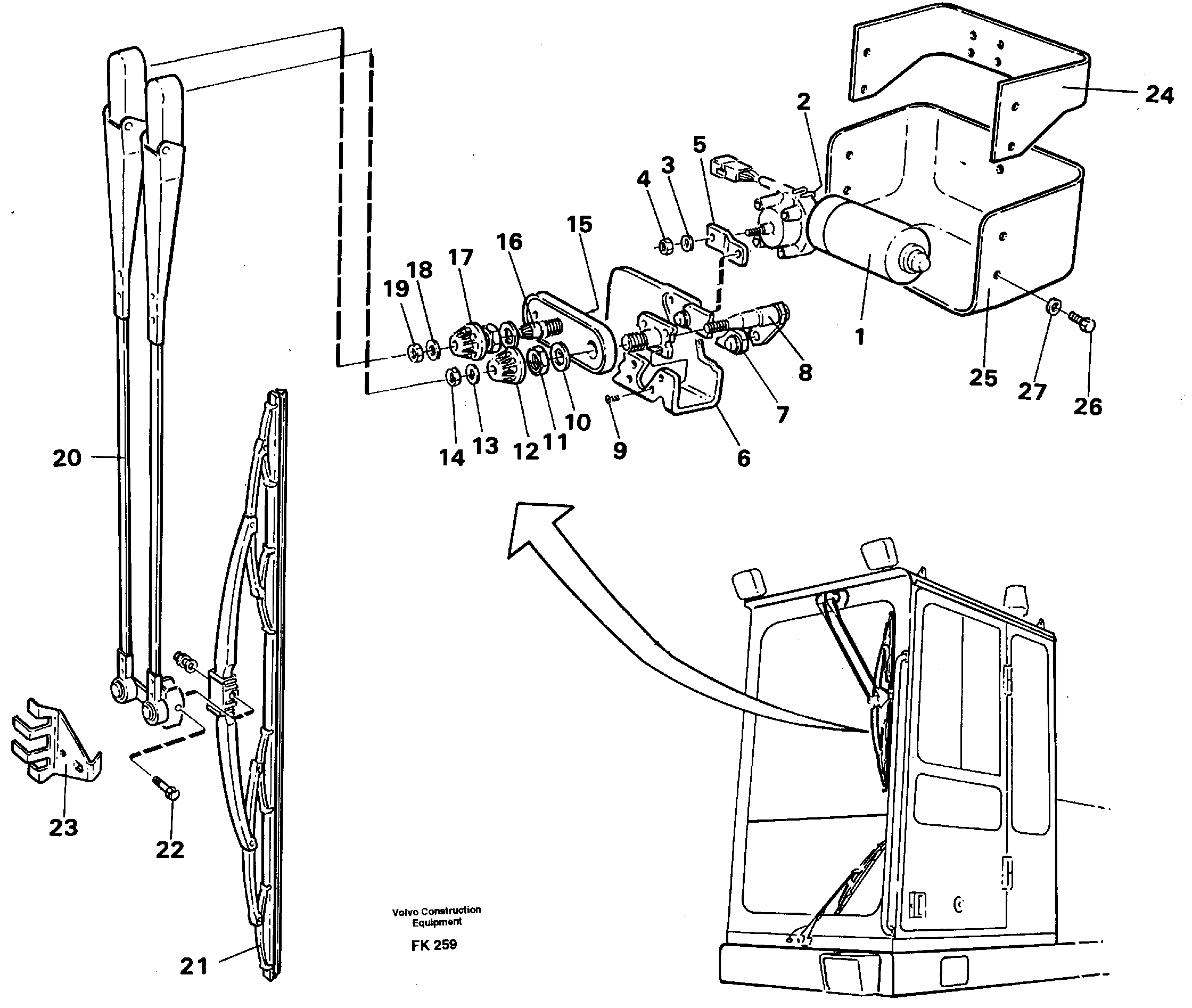Windscreen wiper, upper — volvo parts diagram