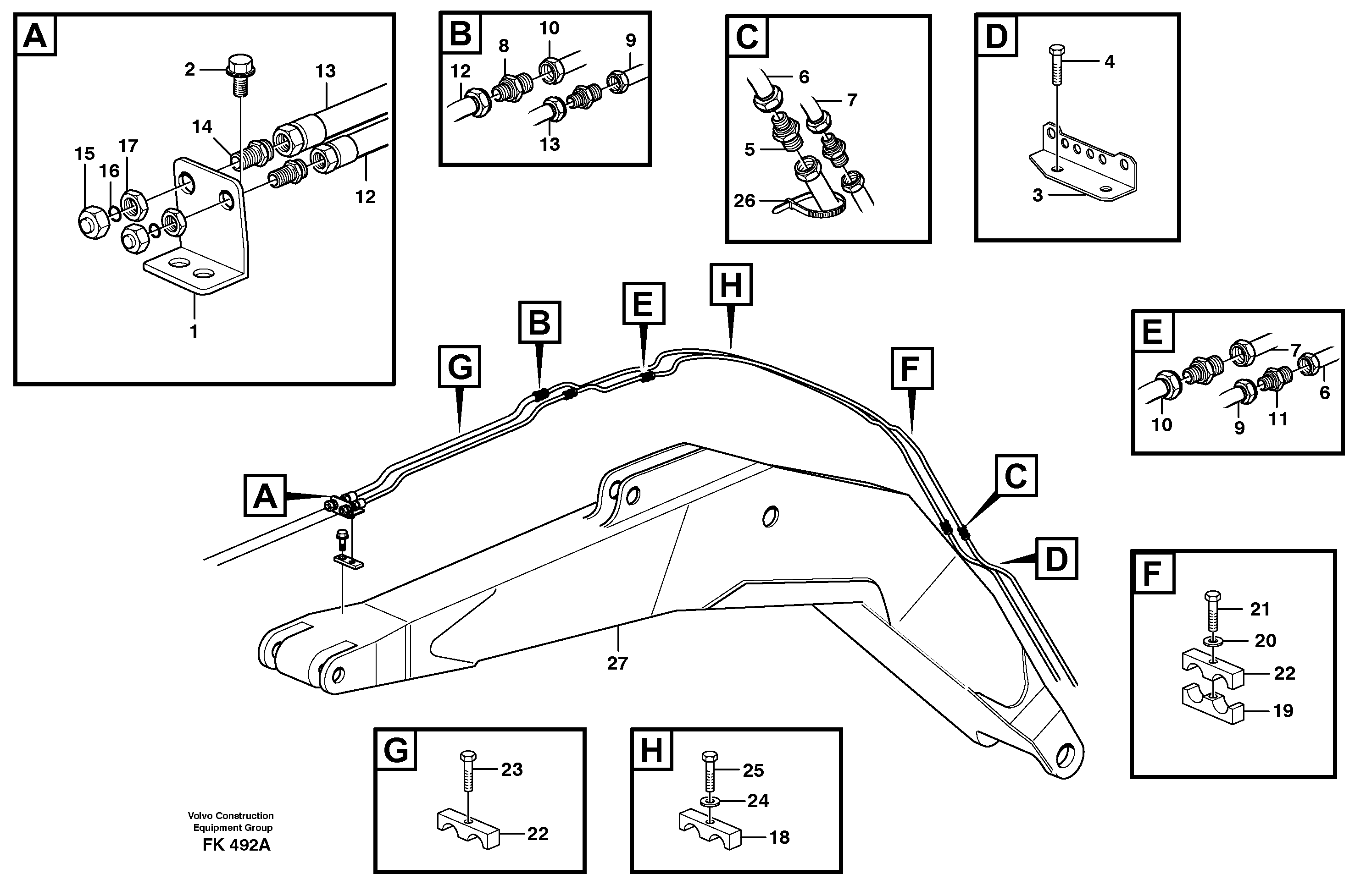 Grab equipm on boom 4.65 m/5,20 m,switch valve  14256399,14256400 — volvo parts diagram