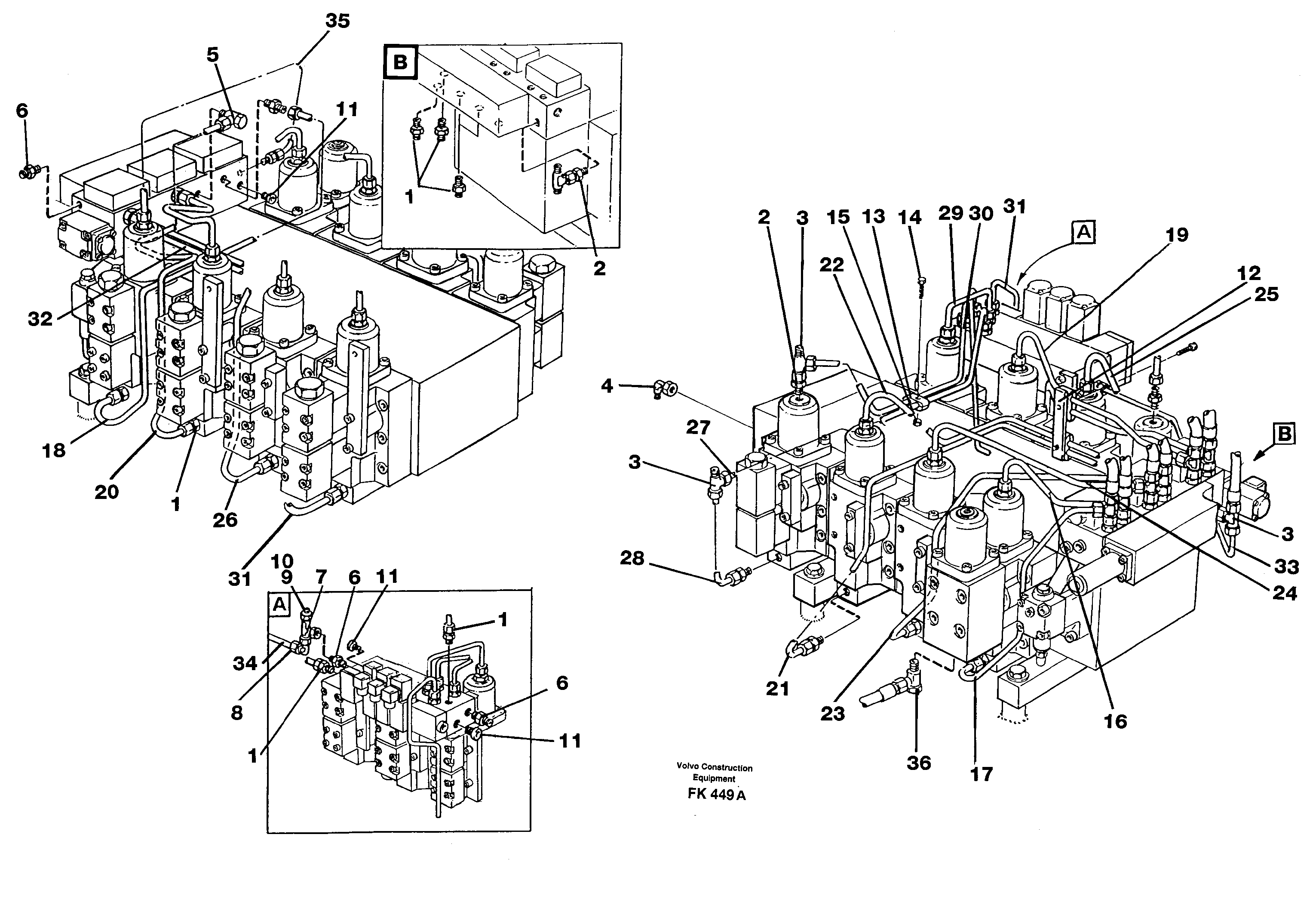 Main valve assembly, tubes connections — volvo parts diagram