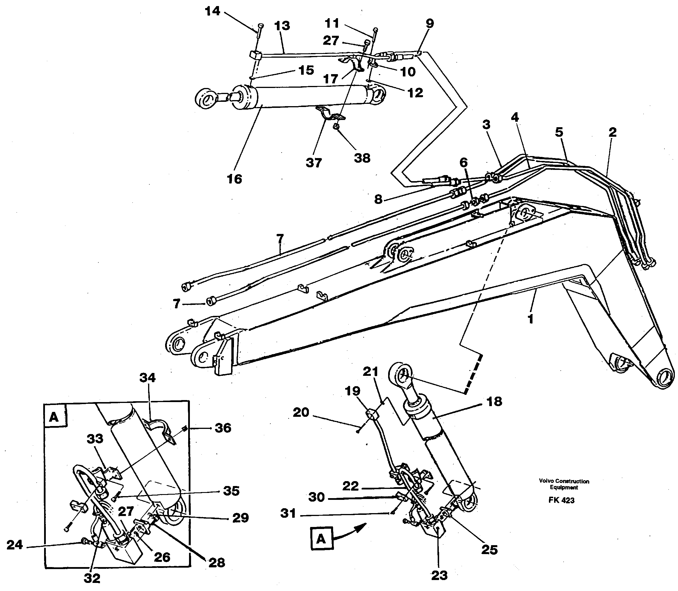 Hydraulic system, boom 5.20 m  14256368 — volvo parts diagram