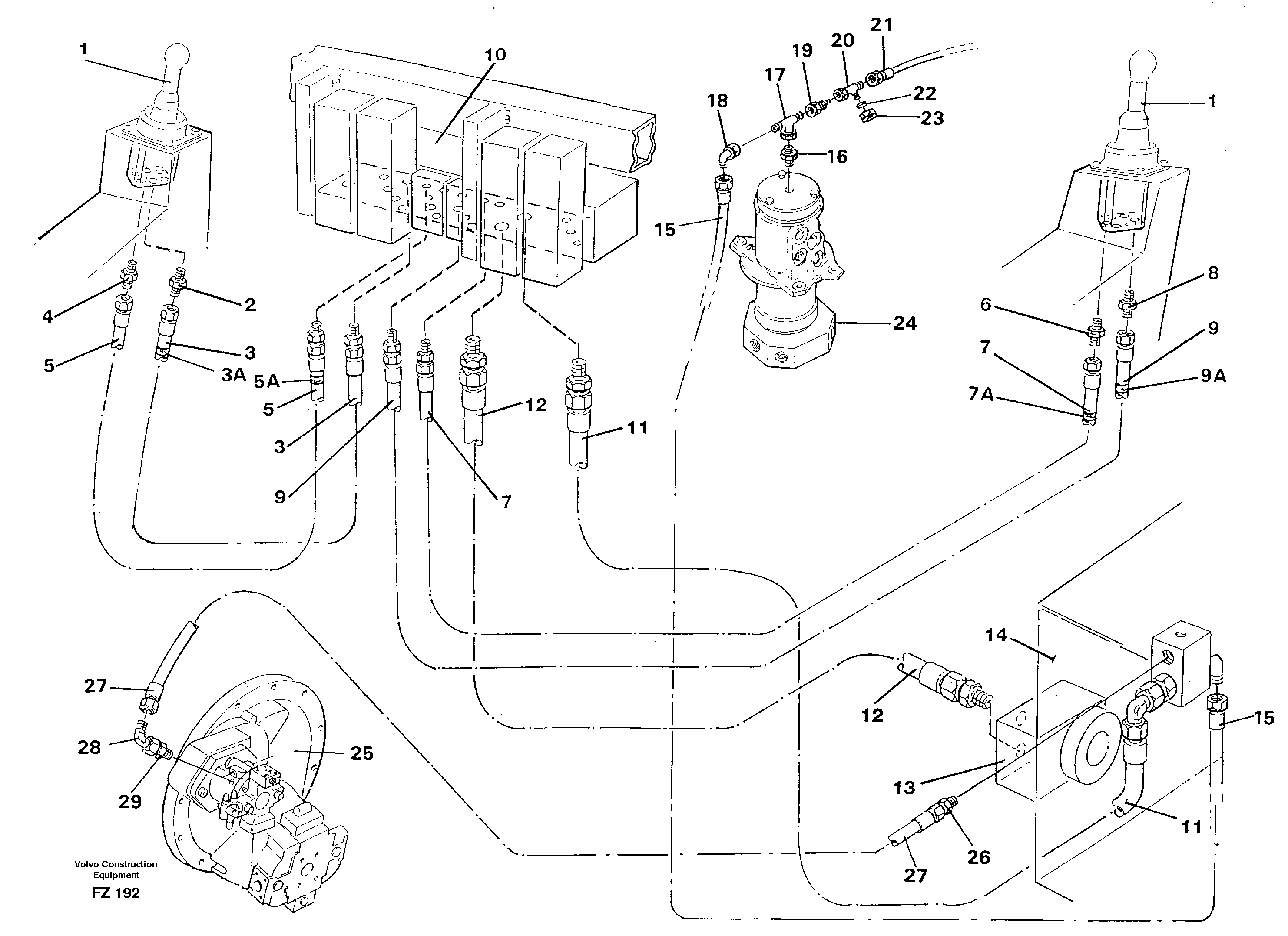 Servo pressure hydraulicsand tank back-flow lines — volvo parts diagram