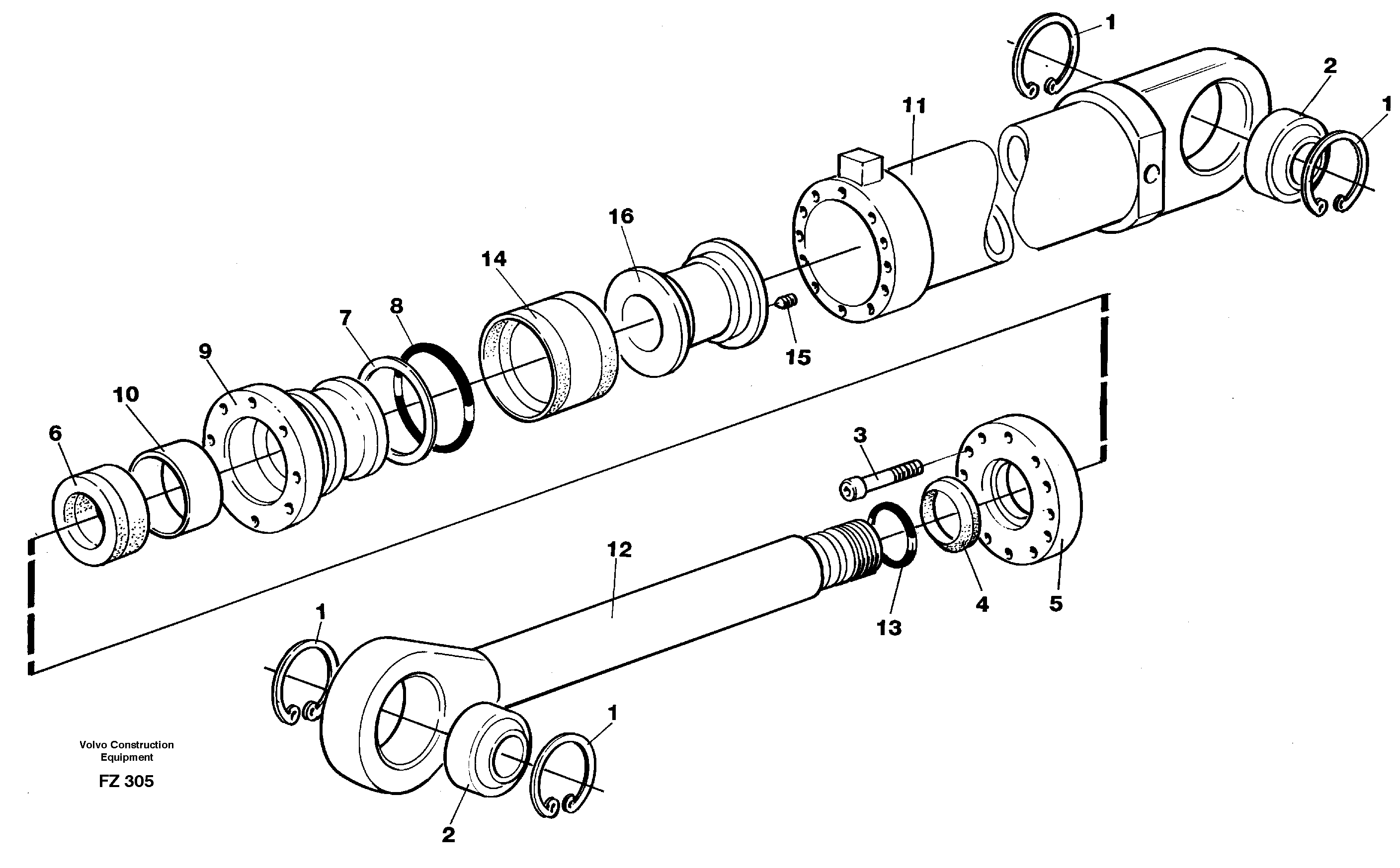 Hydraulic cylinder, dozer blade 14267985 — volvo parts diagram
