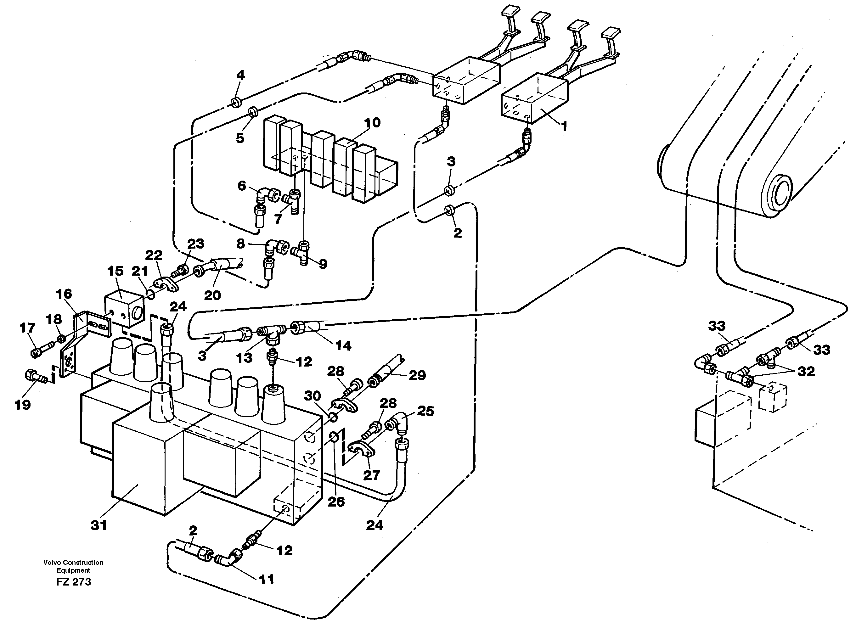 Hydraulic system adjustable boom in base machine 14267963 — volvo parts diagram