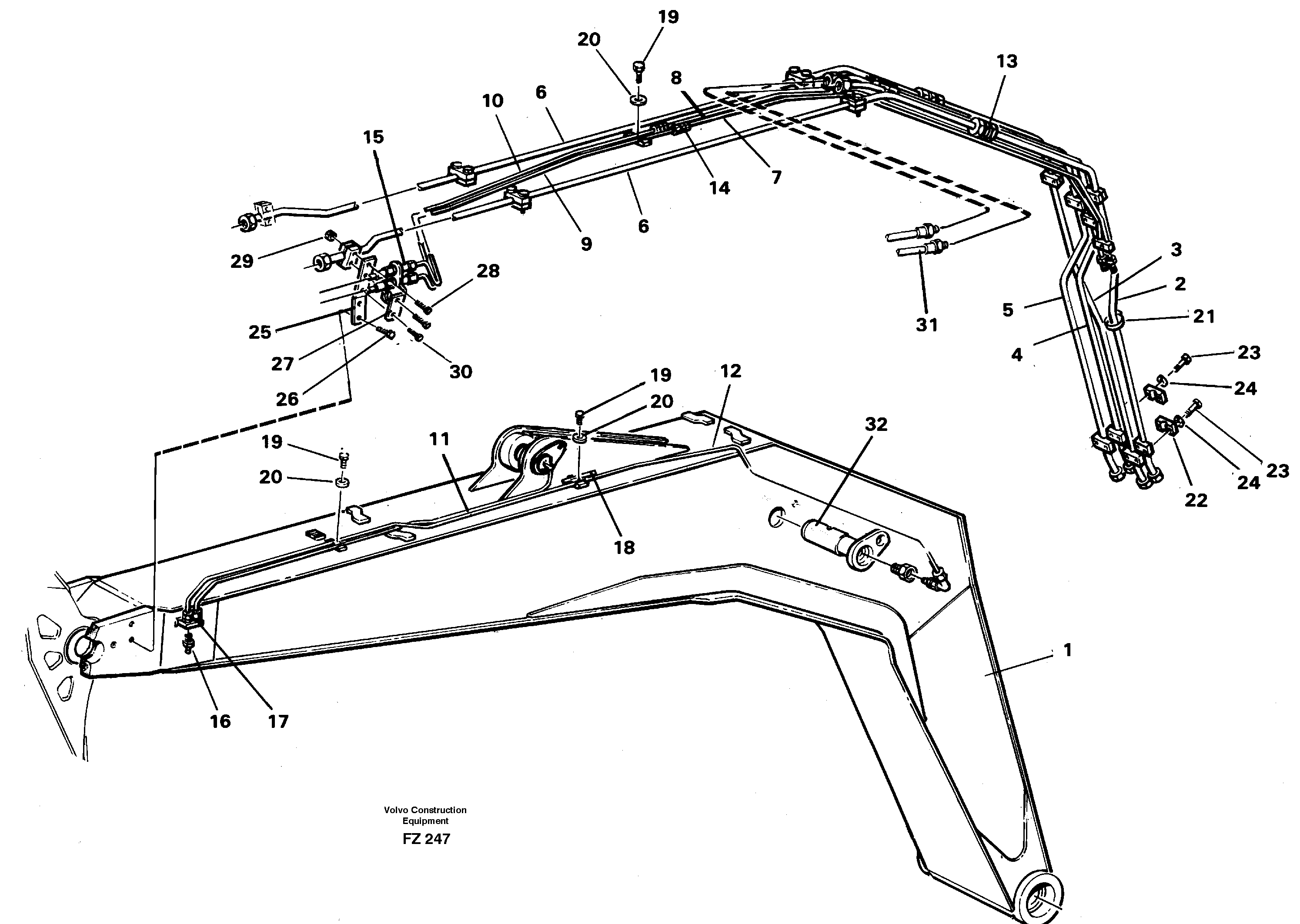 Pipes and fitting parts for 6.65 m boom 14268048 — volvo parts diagram