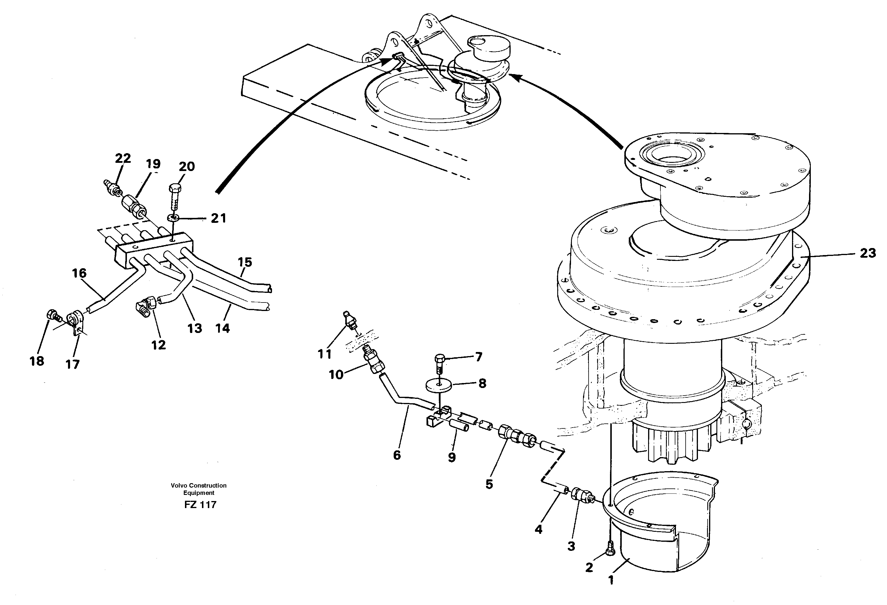 Slew transmission, lubricating pipe — volvo parts diagram