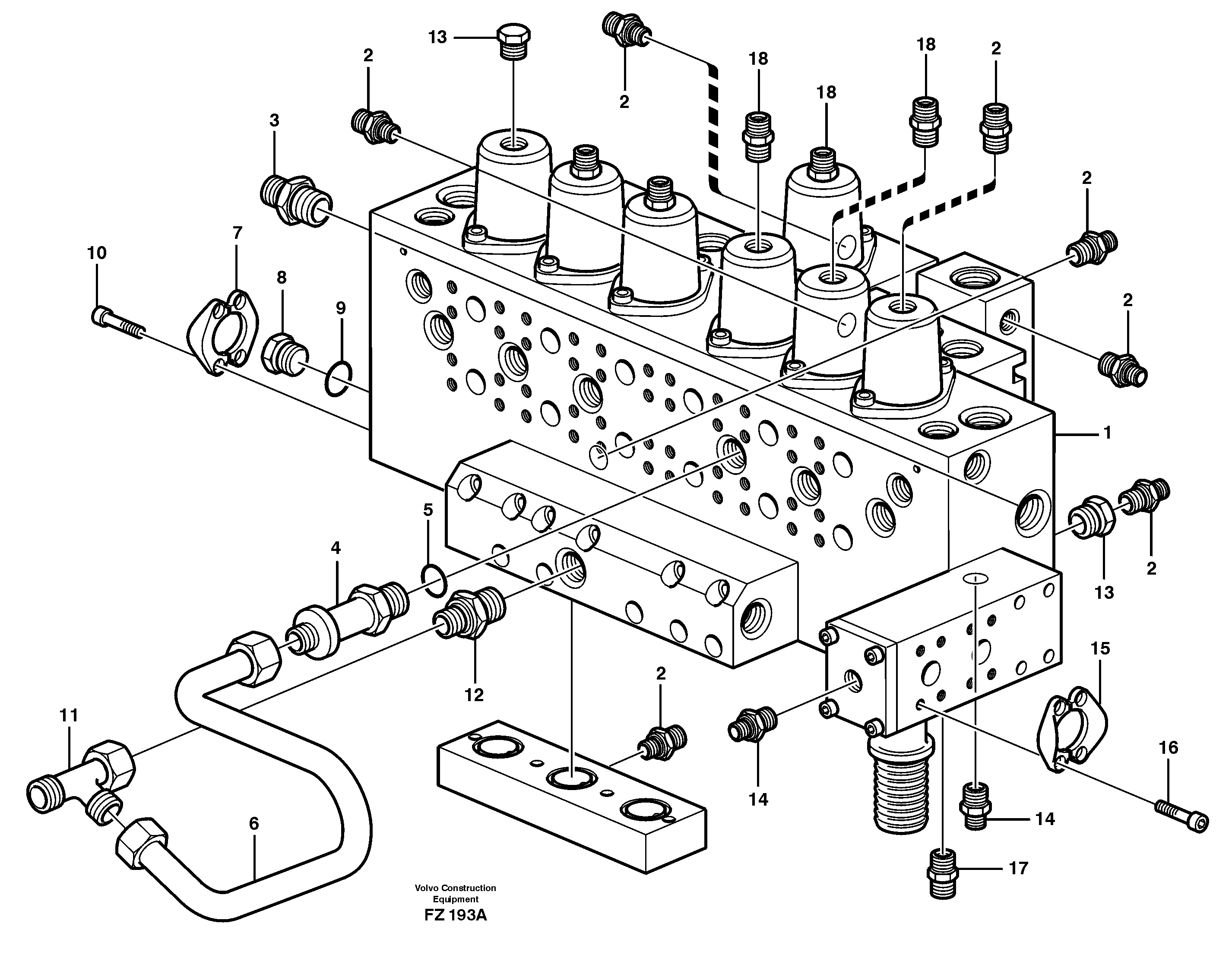 Main valve block, fittings and tubings — volvo parts diagram