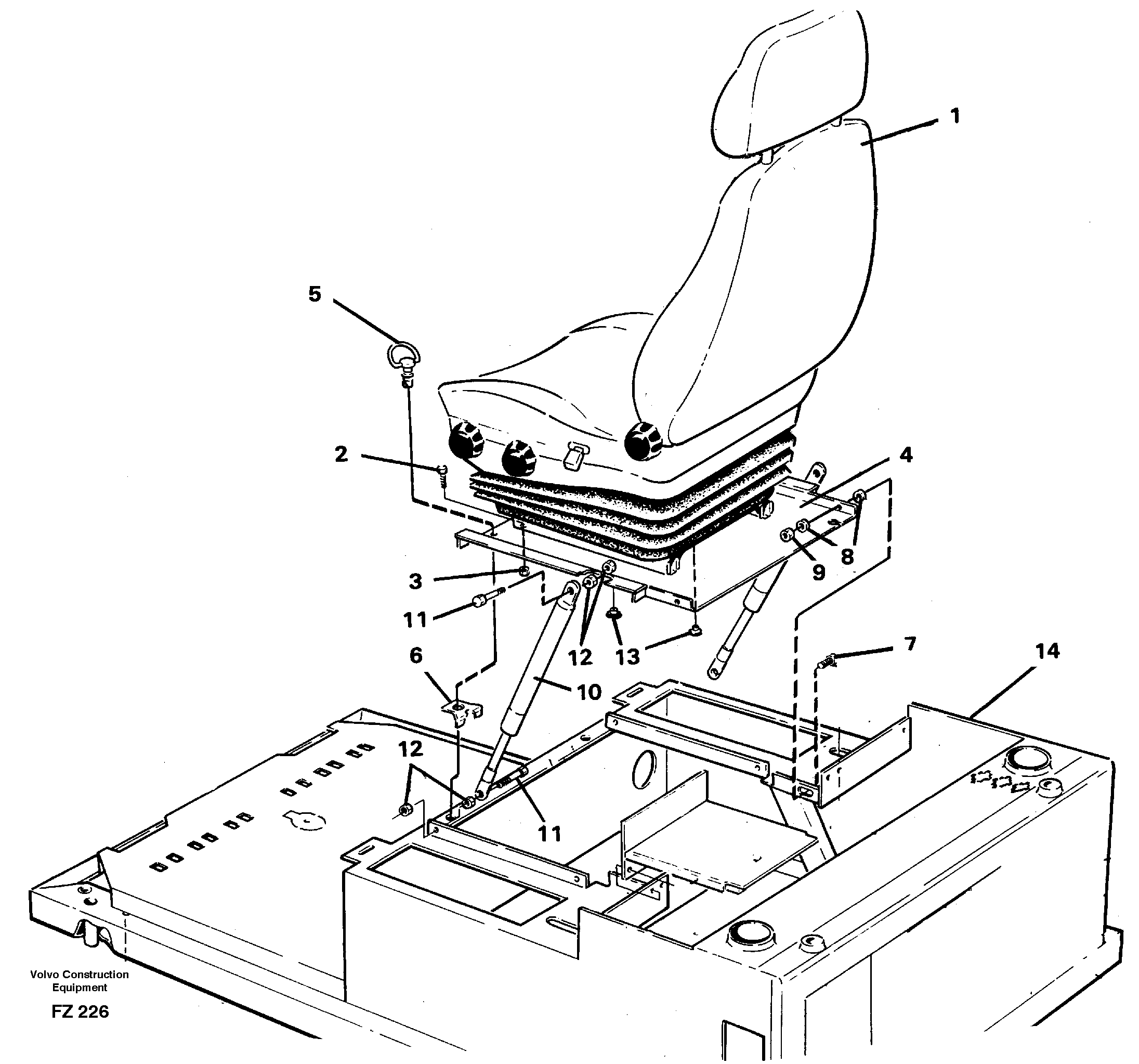 Operator seat with fitting parts — volvo parts diagram