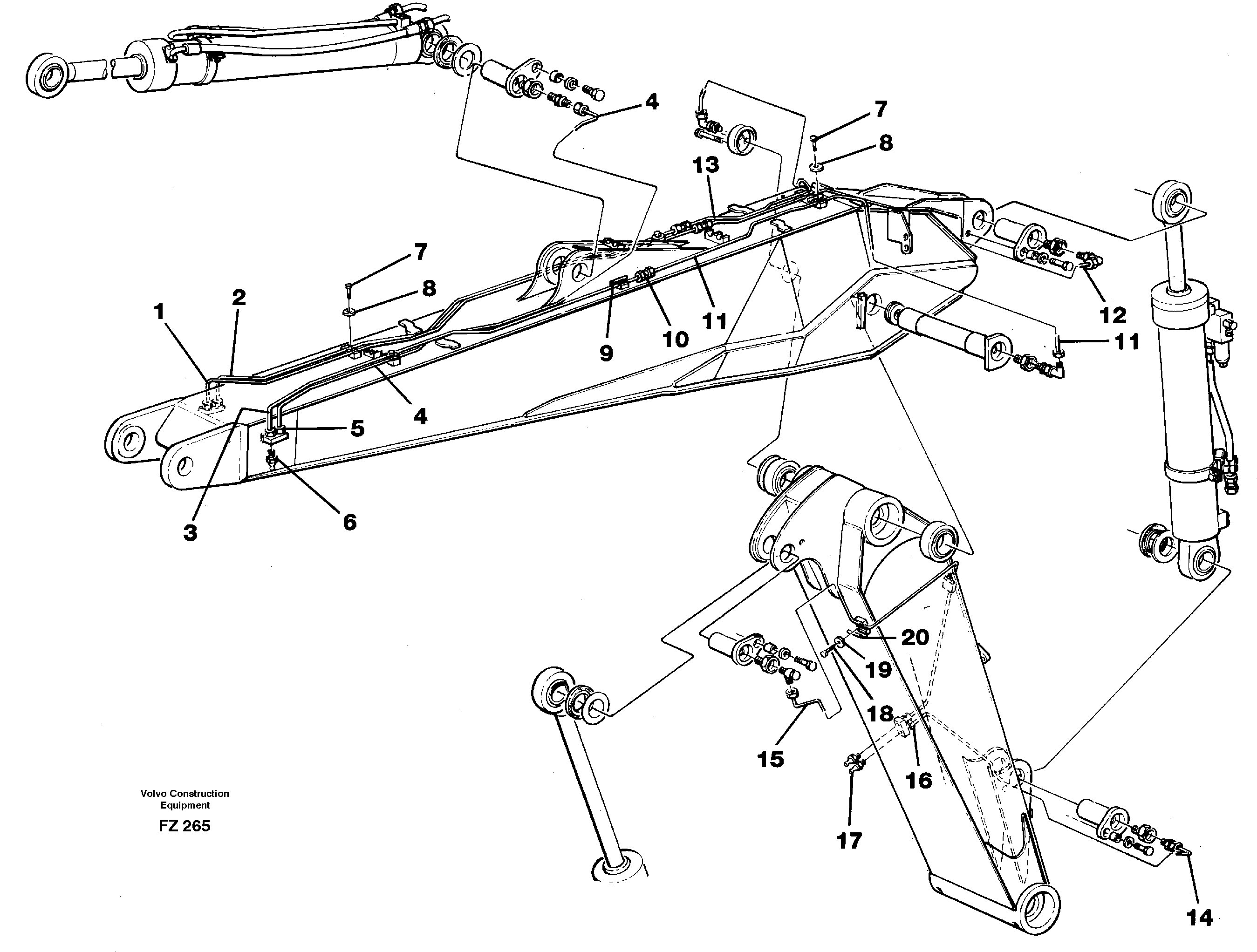 Adjustable boom incl. lubricant pipes 14267963 — volvo parts diagram