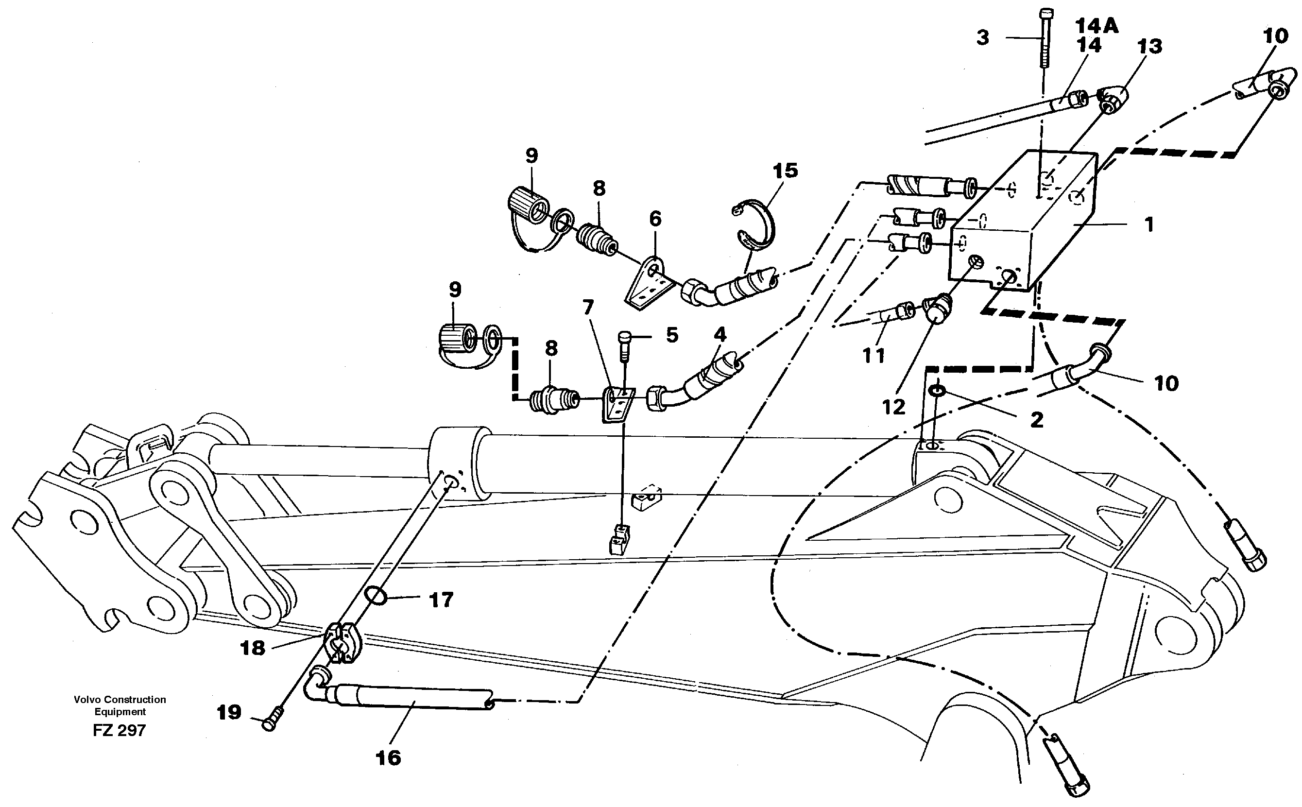 Grab equipment, dipper arm 2.0 m /2.4 m 14262401 14259547 — volvo parts diagram