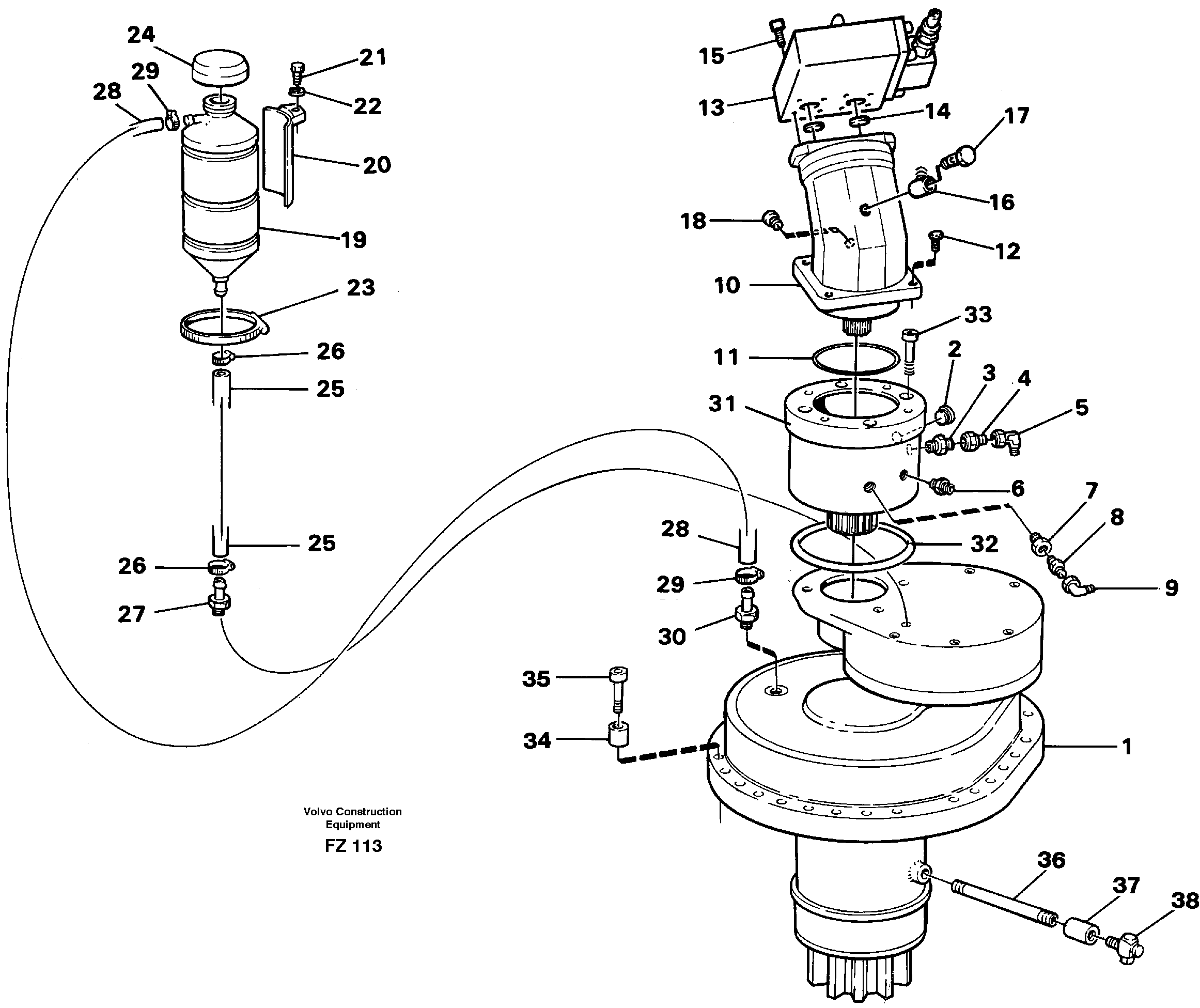 Slewing gear box with fitting parts — volvo parts diagram