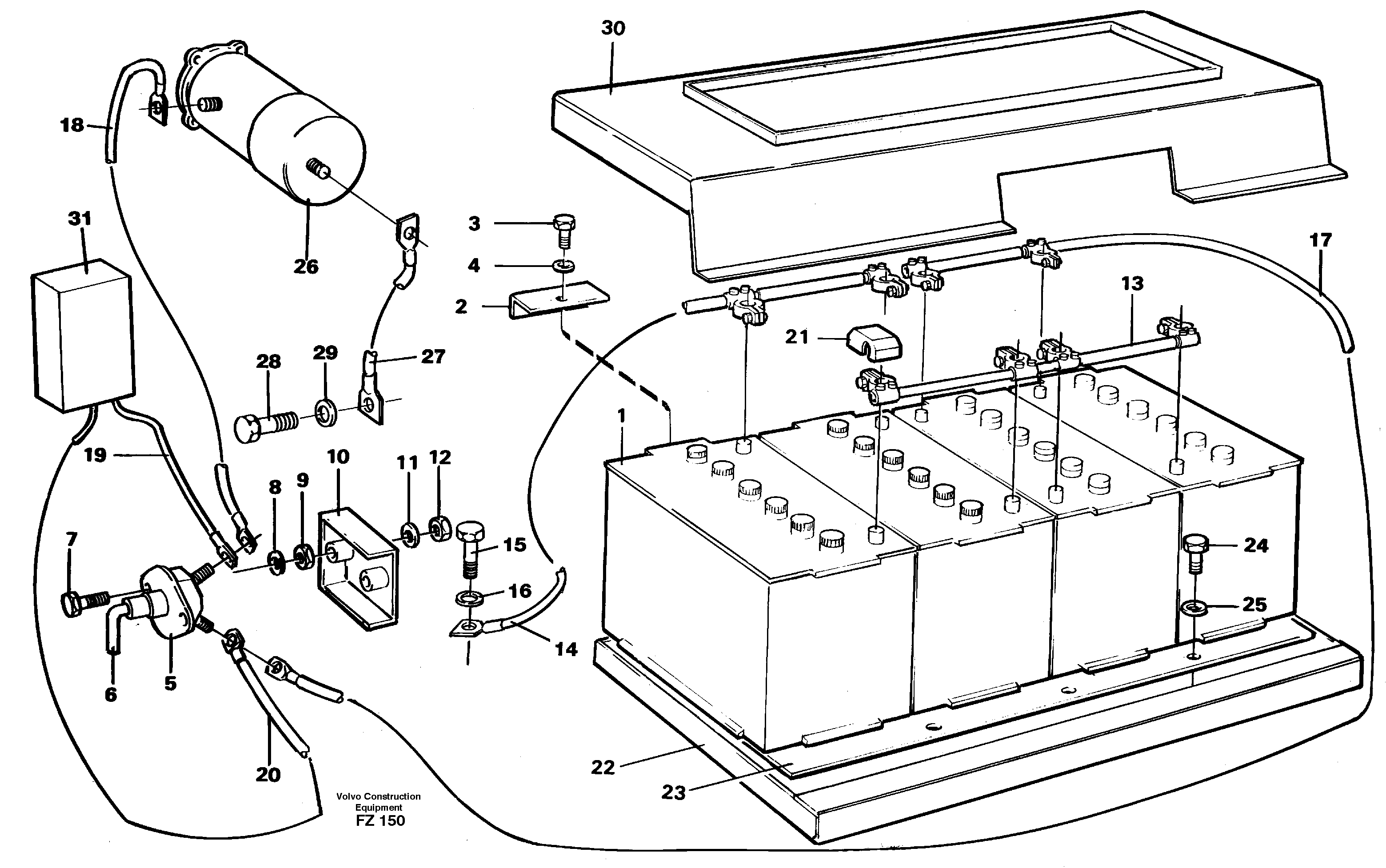 Battery with assembling details — volvo parts diagram