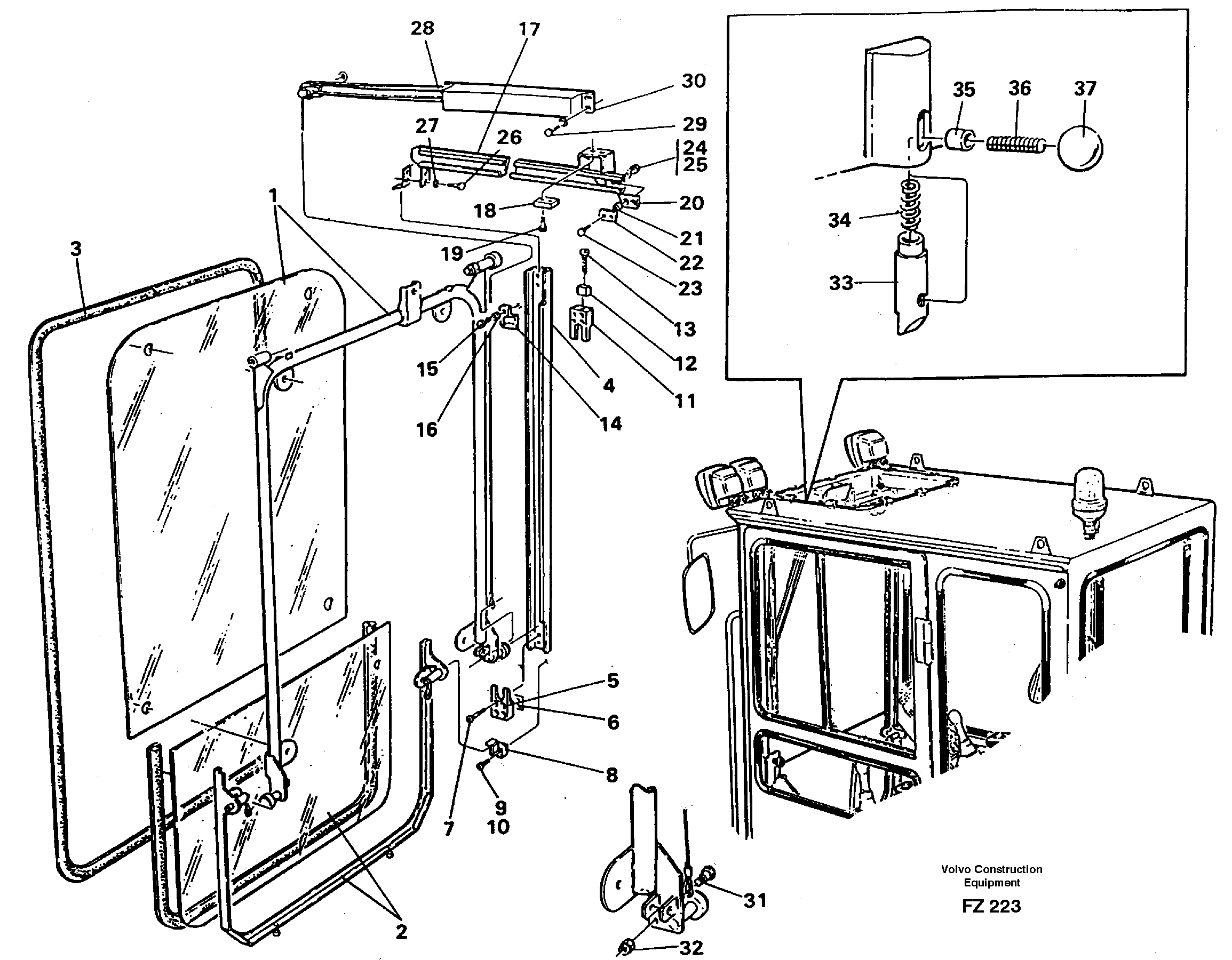 Front window, Lifting device — volvo parts diagram