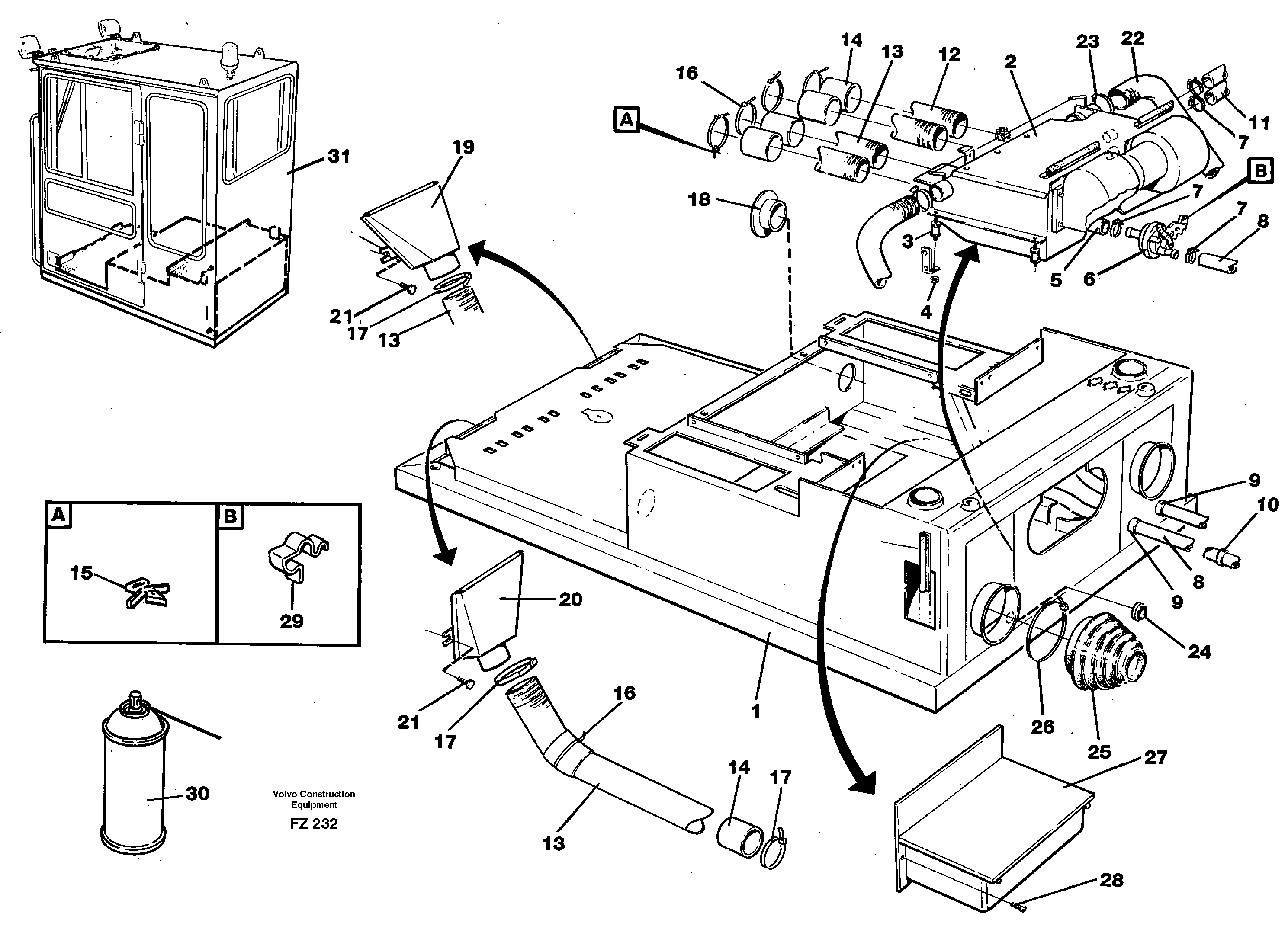 Cab heater with fitting parts — volvo parts diagram