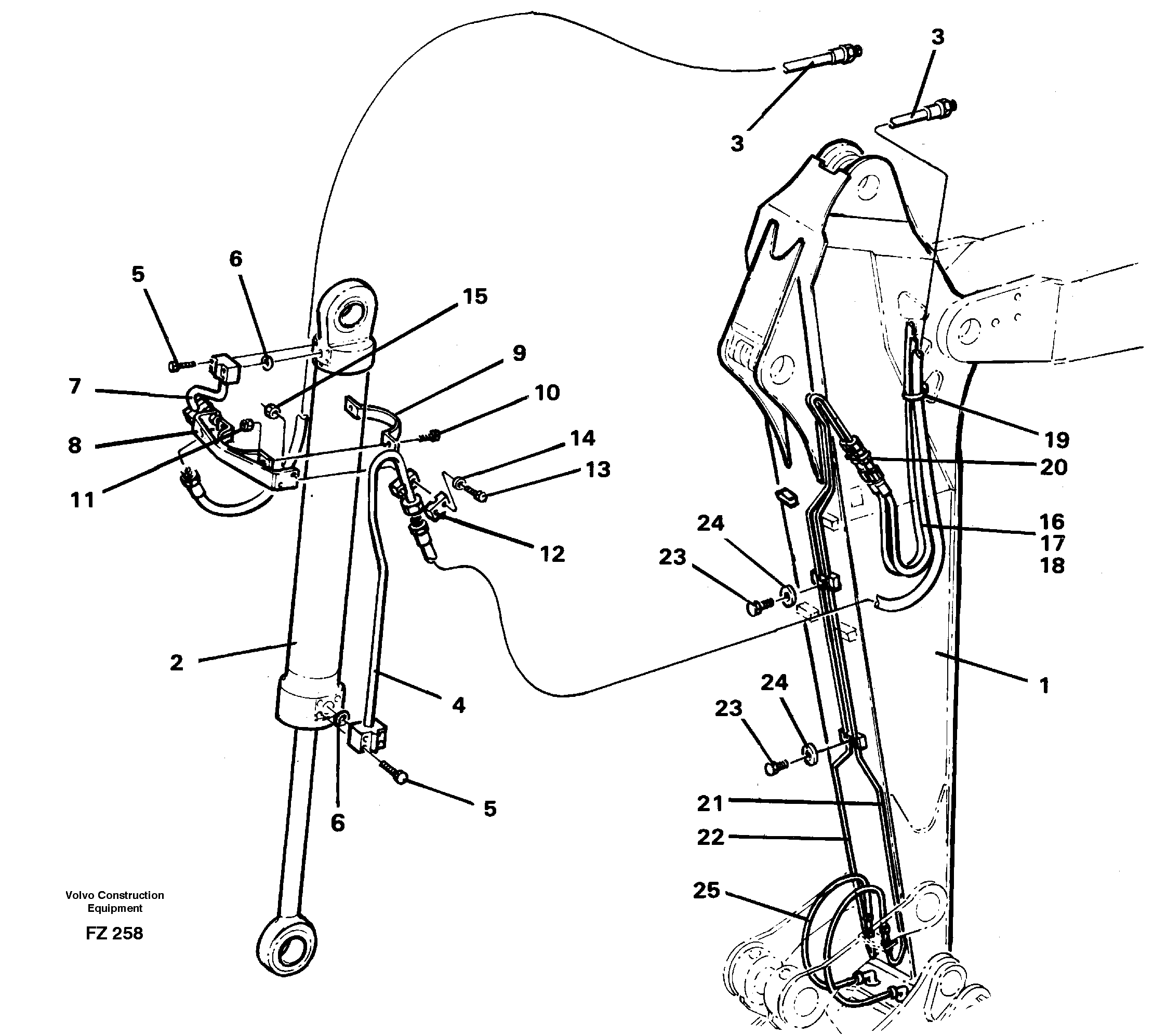 Cylinder hydraulics, dipper arm 14258753, 14262397 — volvo parts diagram