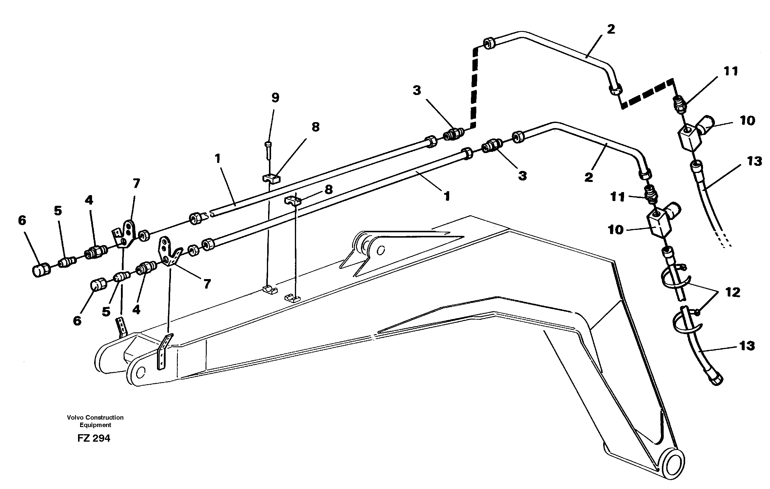 Slope/grab bucket equipment, boom 14258769 — volvo parts diagram
