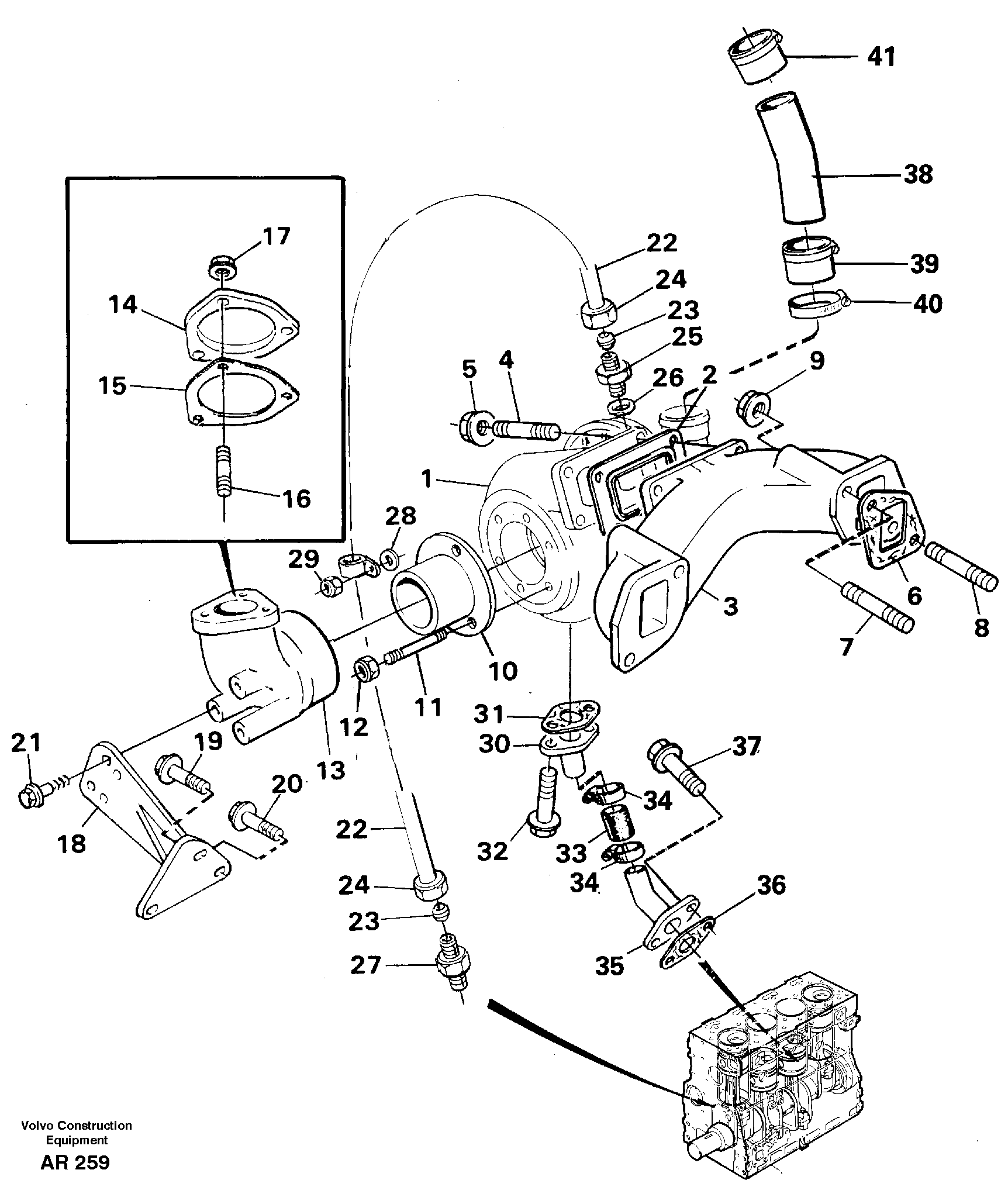 Turbocharger with exhaustmanifold  TD 40 KAE, TD 40 GFE — volvo parts diagram