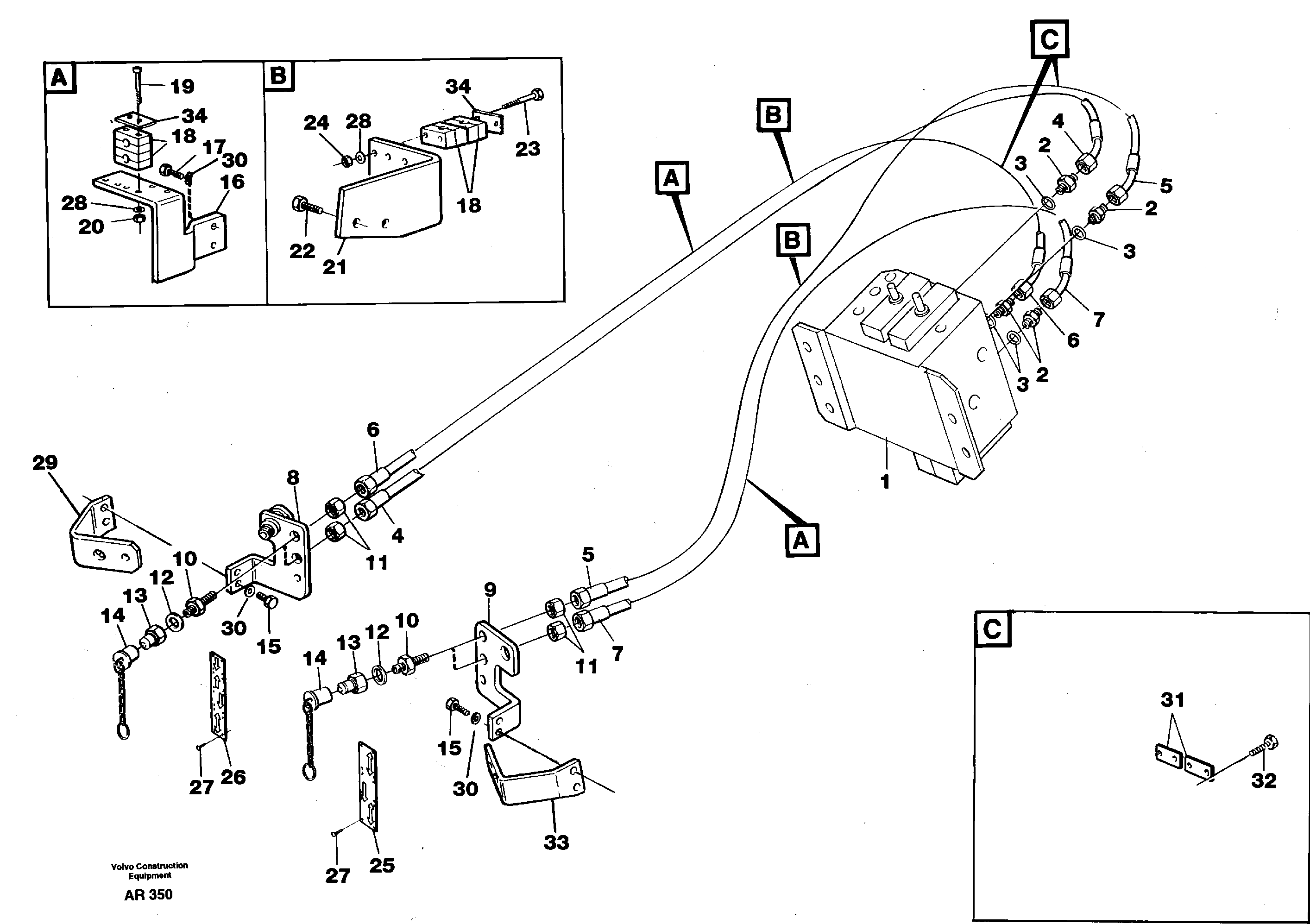 Hydraulic system, Feed line 5:th and 6:th funcion  94777 — volvo parts diagram