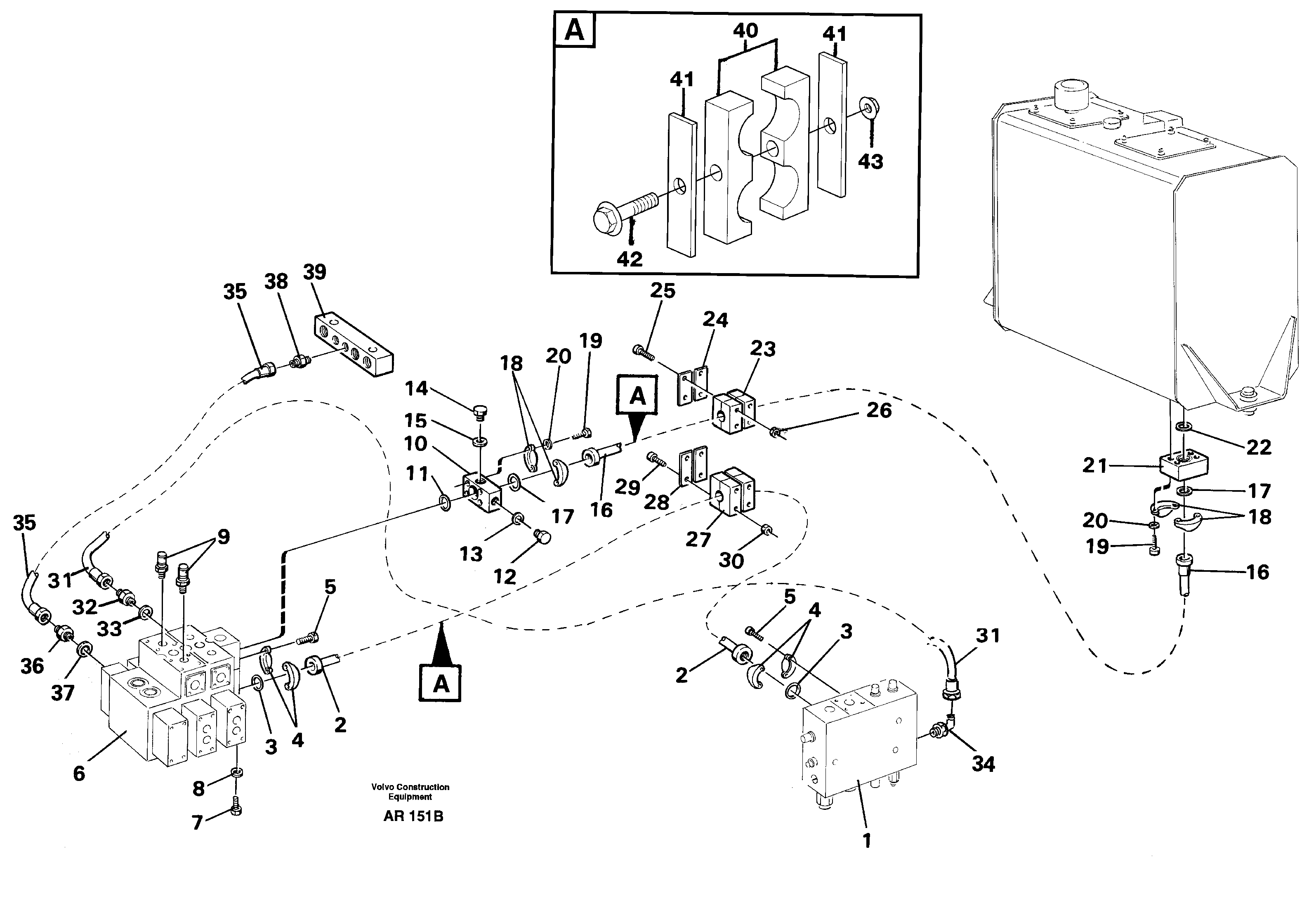 Hydraulic system: Feed- and return line Hydraulic valve — volvo parts diagram