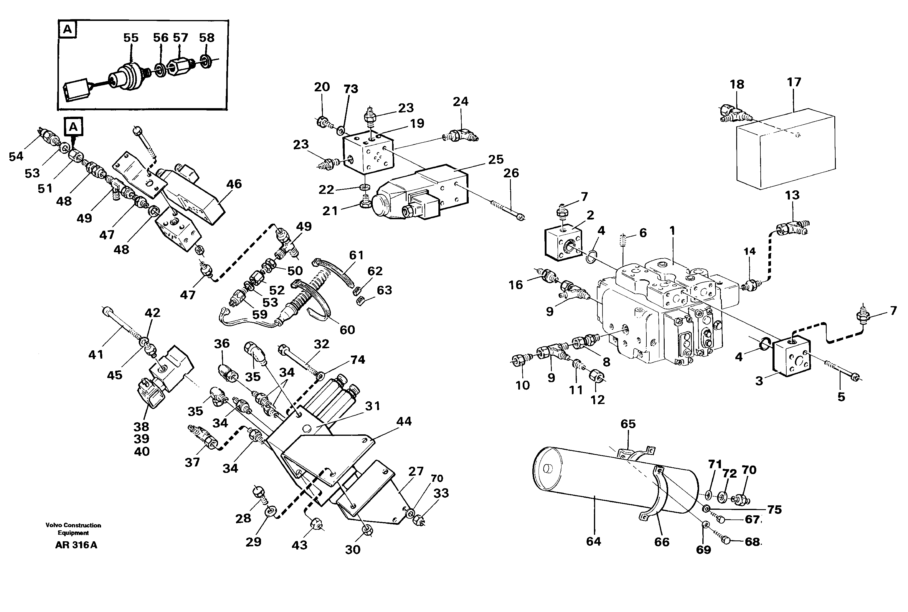 Boom suspension system, valves and nipples  94616 — volvo parts diagram
