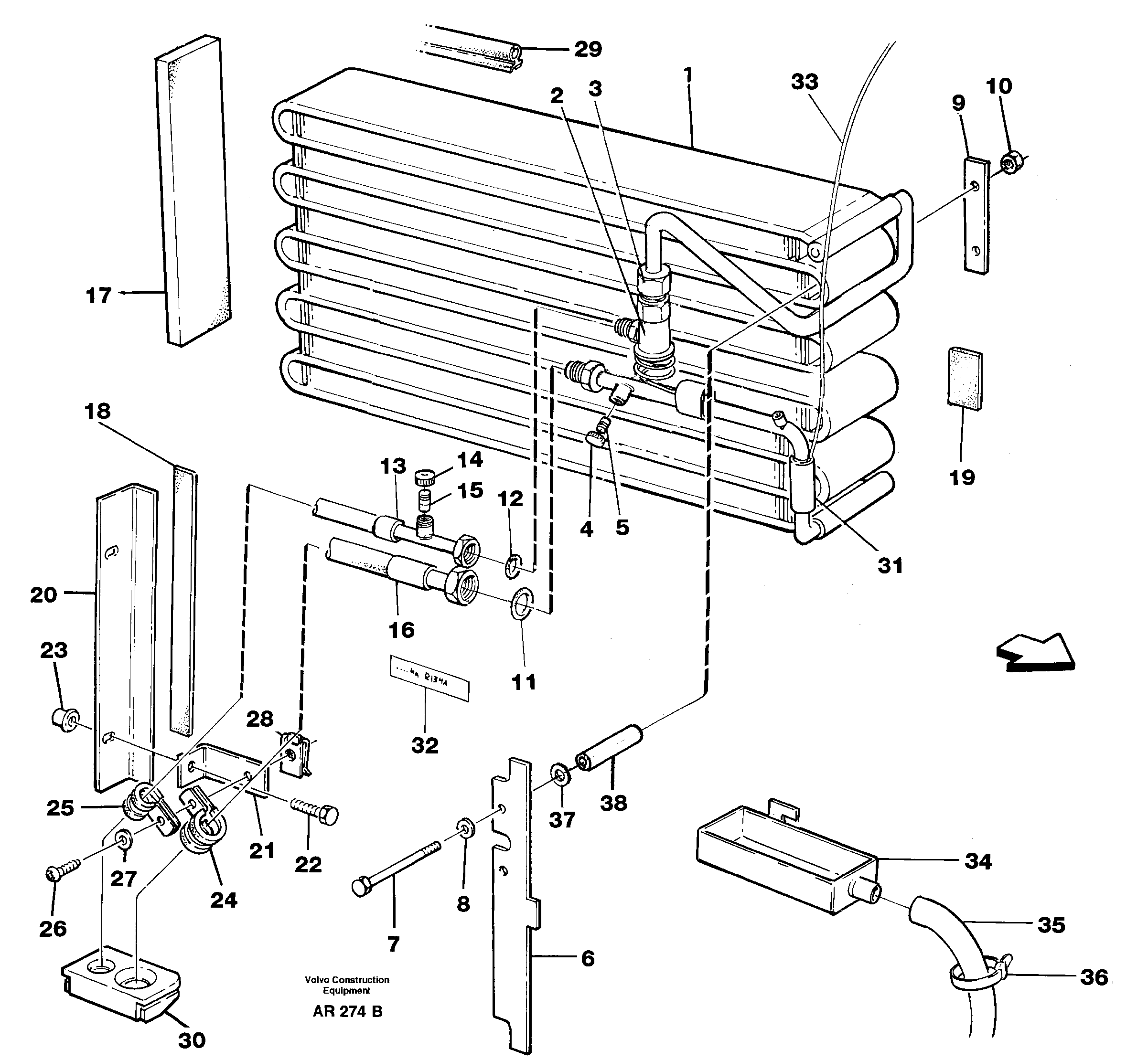 Evaporator, assembly  92161, 93674 — volvo parts diagram