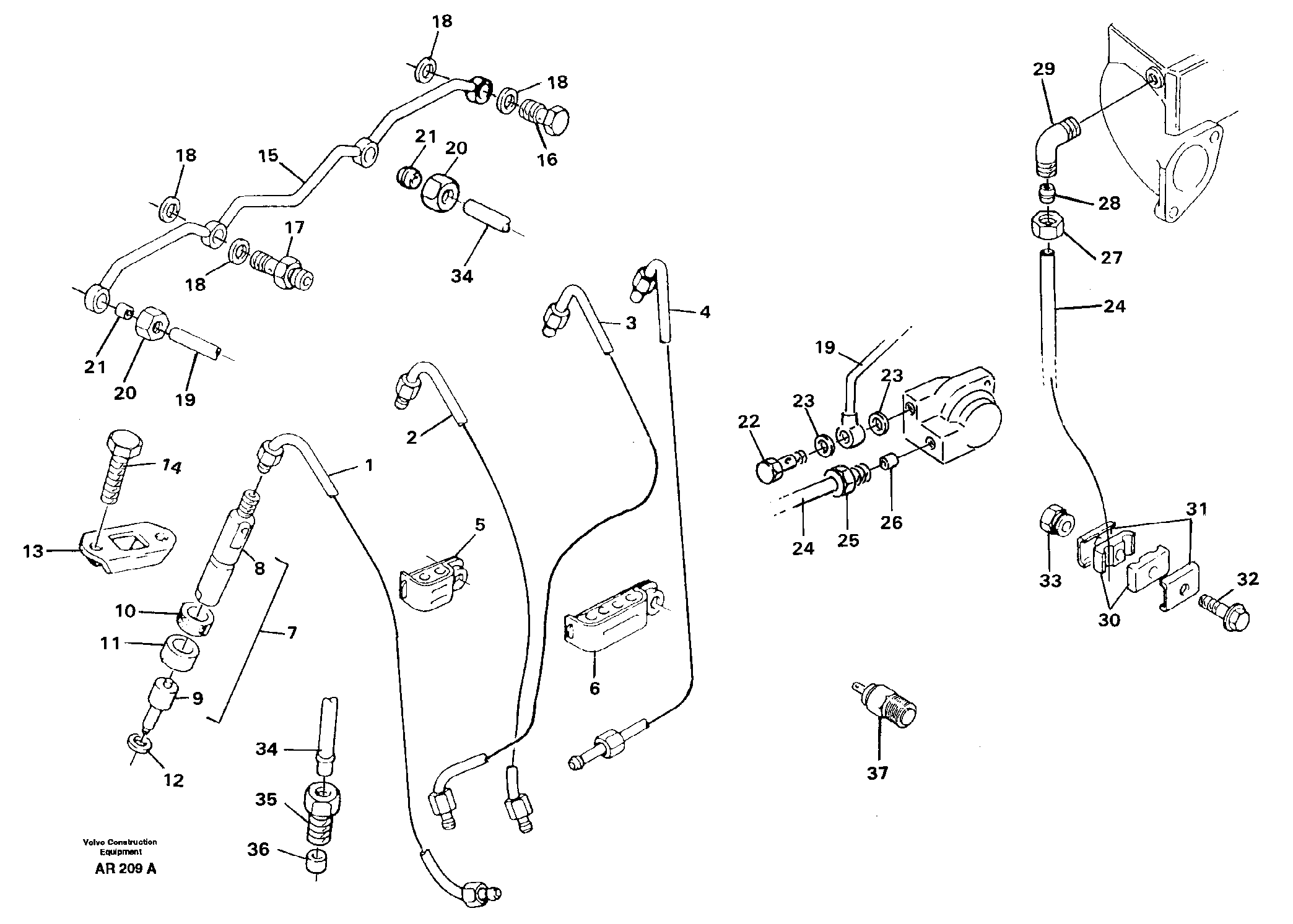 Fuel lines Injectors  TD 40 GA,  TD 40 GFE — volvo parts diagram
