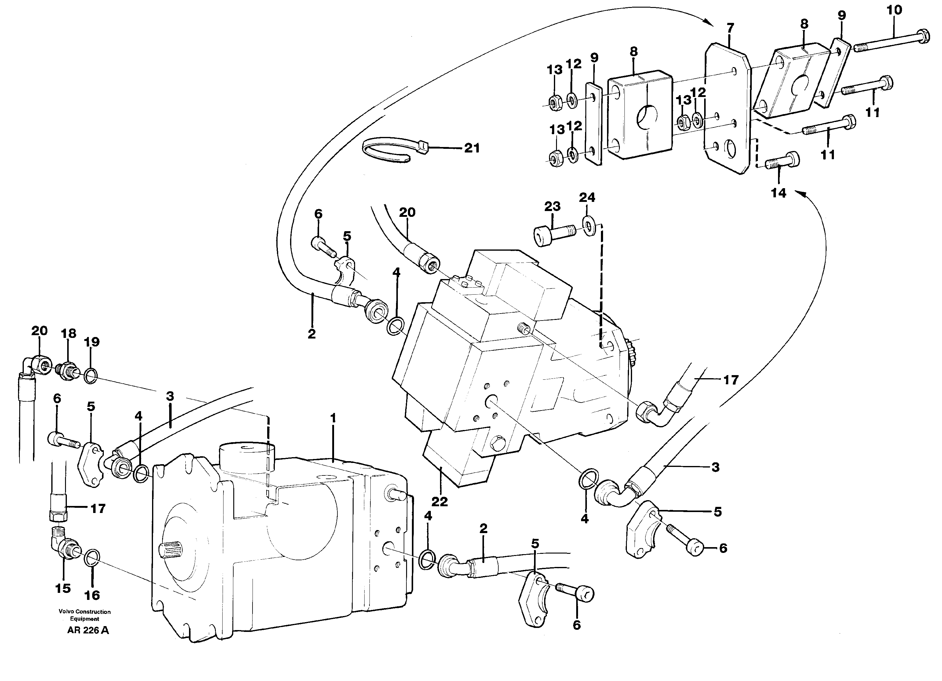 Hoses, Pump - hydraulic motor — volvo parts diagram