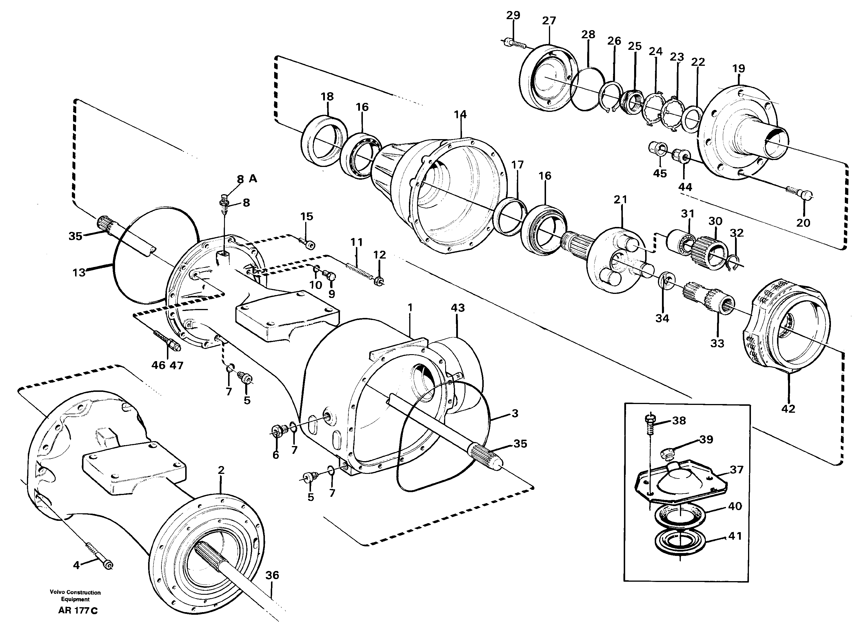 Axle, front  AWB 10 STD, 92147, 94644 — volvo parts diagram