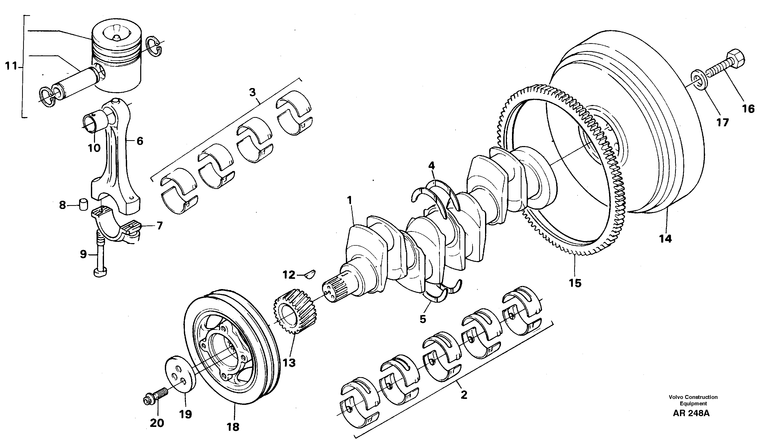 Crankshaft and related parts  TD 40 KAE, TD 40 GFE — volvo parts diagram
