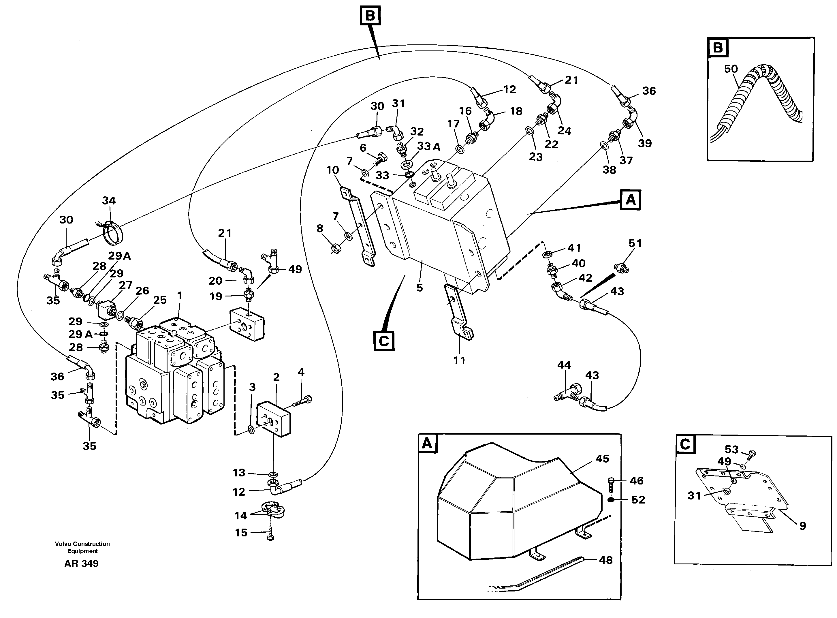 Hydraulic system, feed- and return lines, 5:th and 6:th funcion  94777 — volvo parts diagram