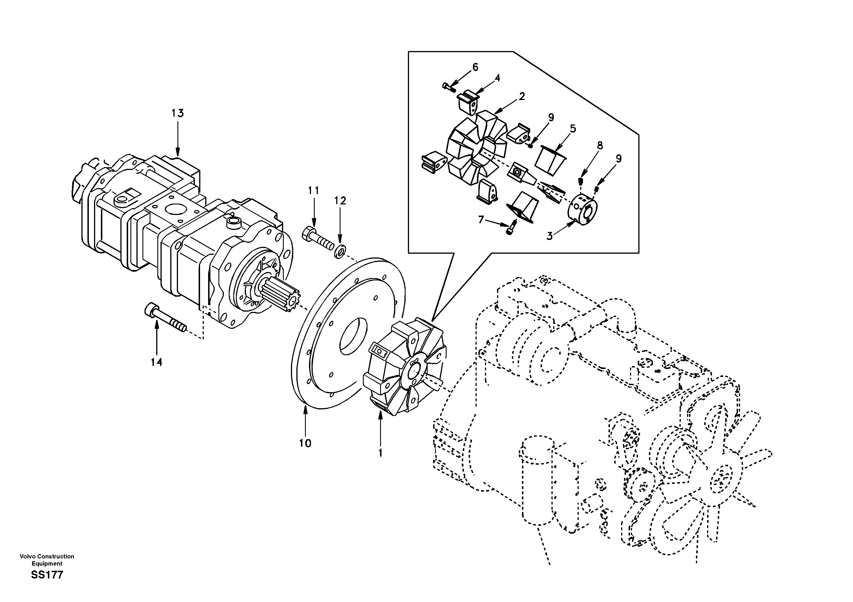 Pump gearbox with assembling parts — volvo parts diagram