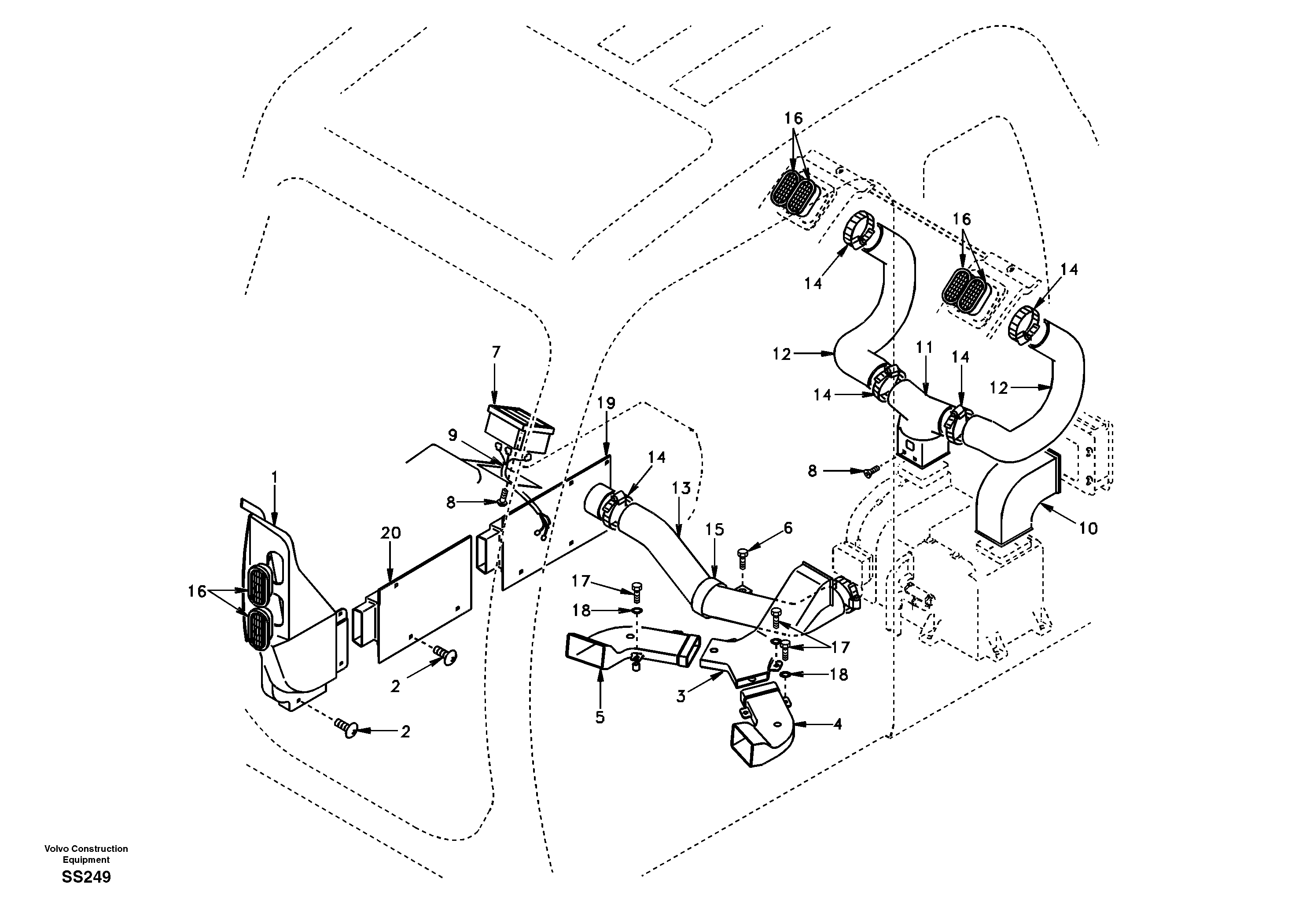 Air duct in cabin and cabin floor — volvo parts diagram