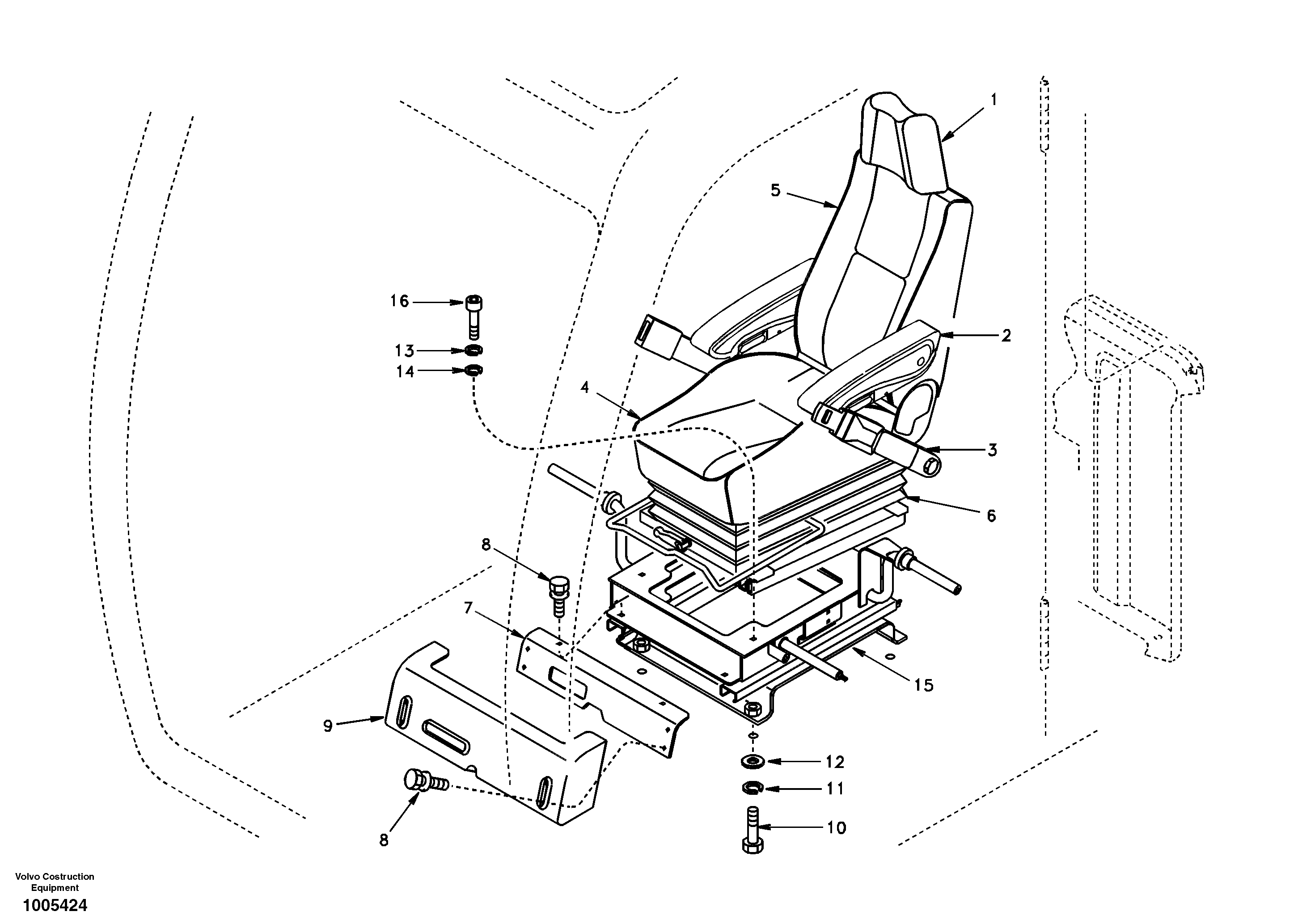 Operator seat with fitting parts — volvo parts diagram