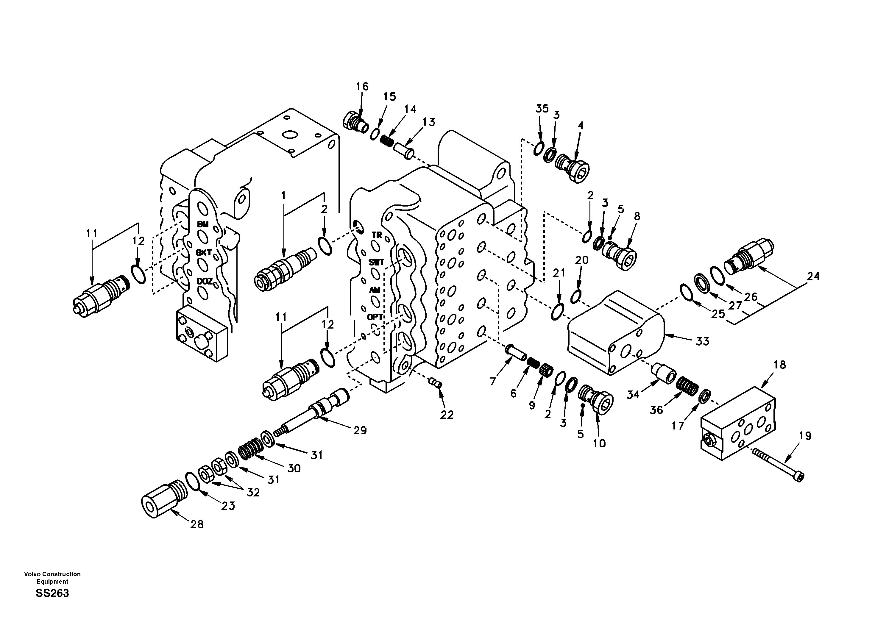 Main control valve, relief valve and dipper arm holding — volvo parts diagram