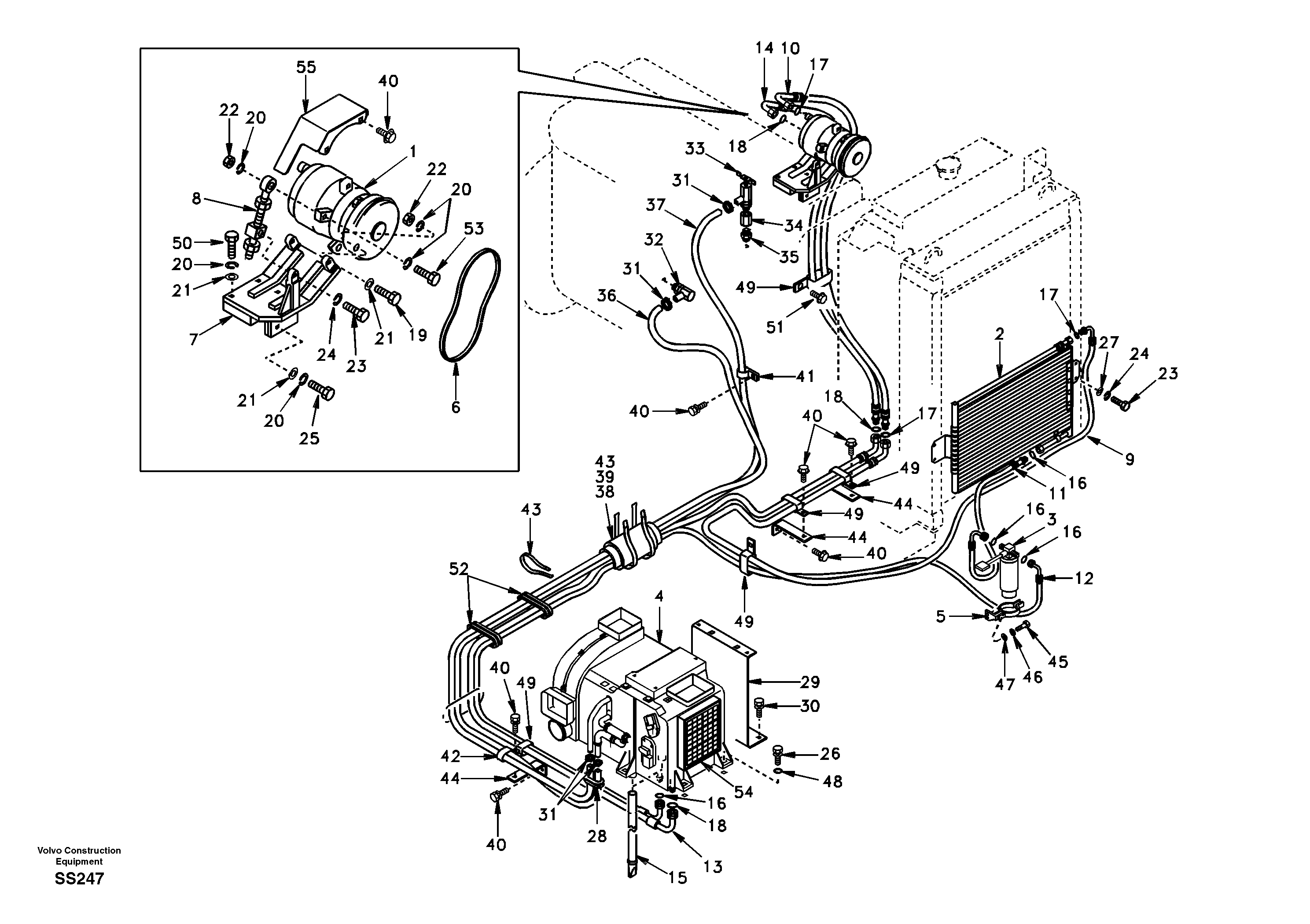 Air conditioning line, cooling and heater — volvo parts diagram