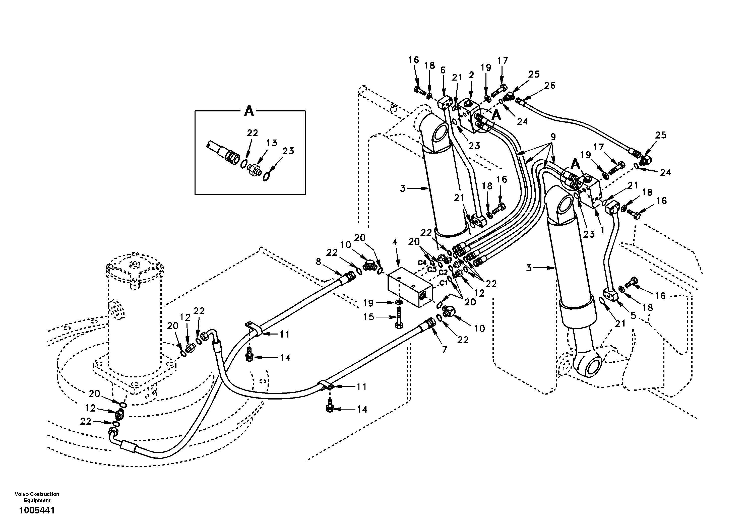 Working hydraulic, rear dozer blade — volvo parts diagram