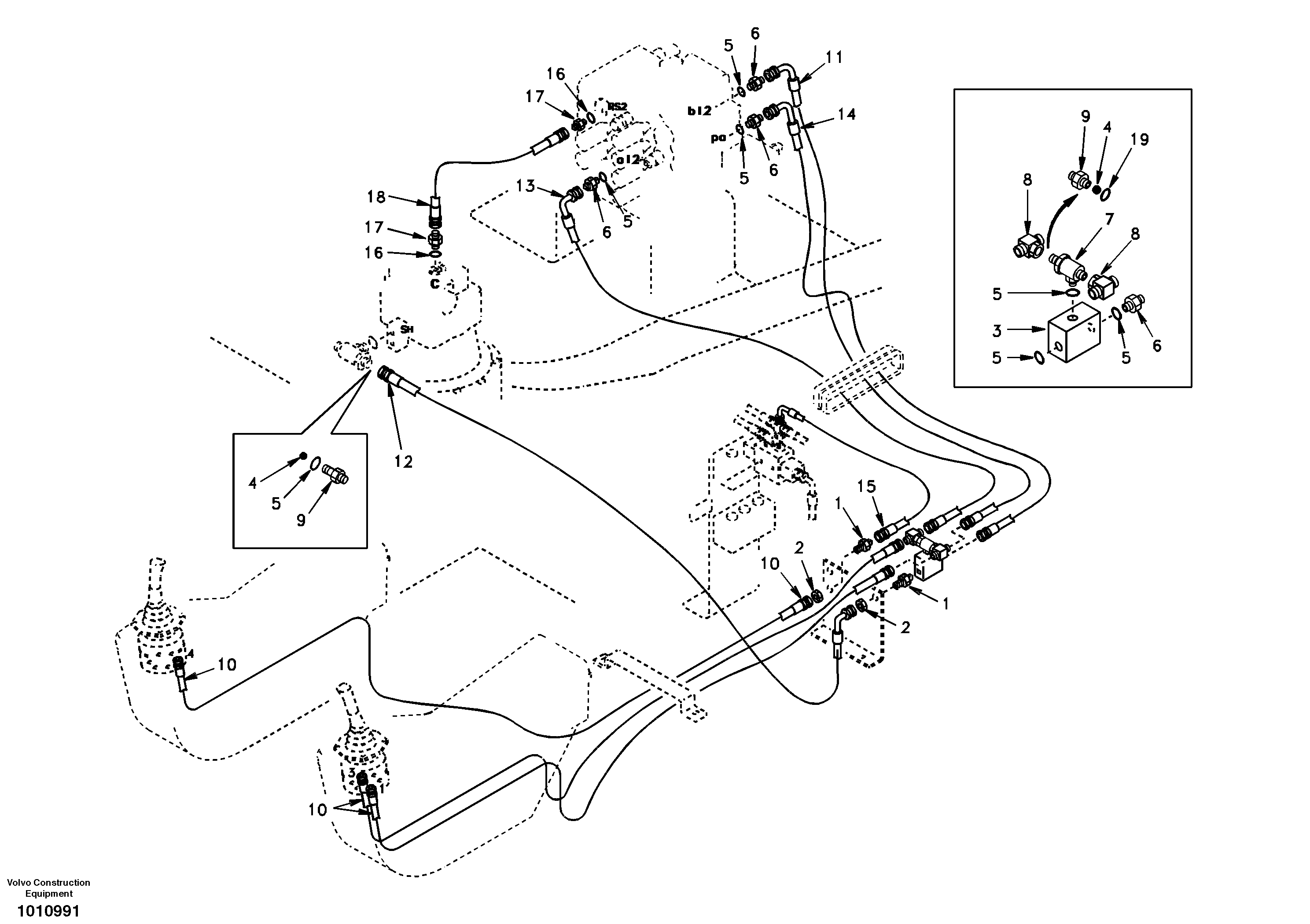 Servo system, control valve to remote control valve — volvo parts diagram