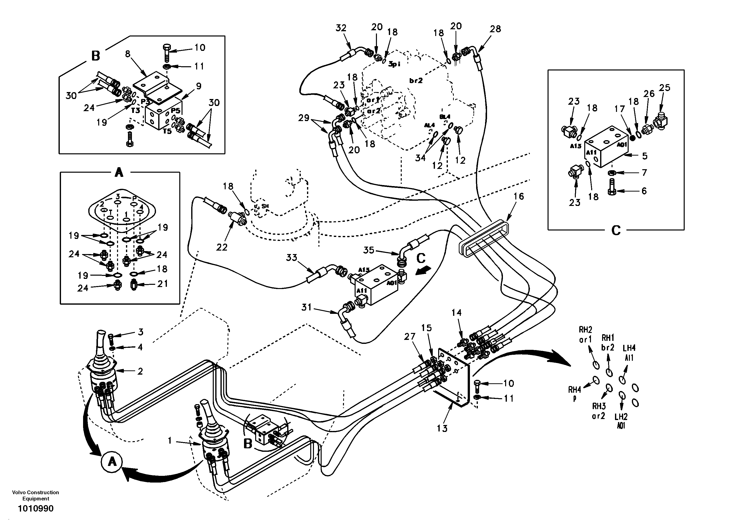 Servo system, control valve to remote control valve — volvo parts diagram