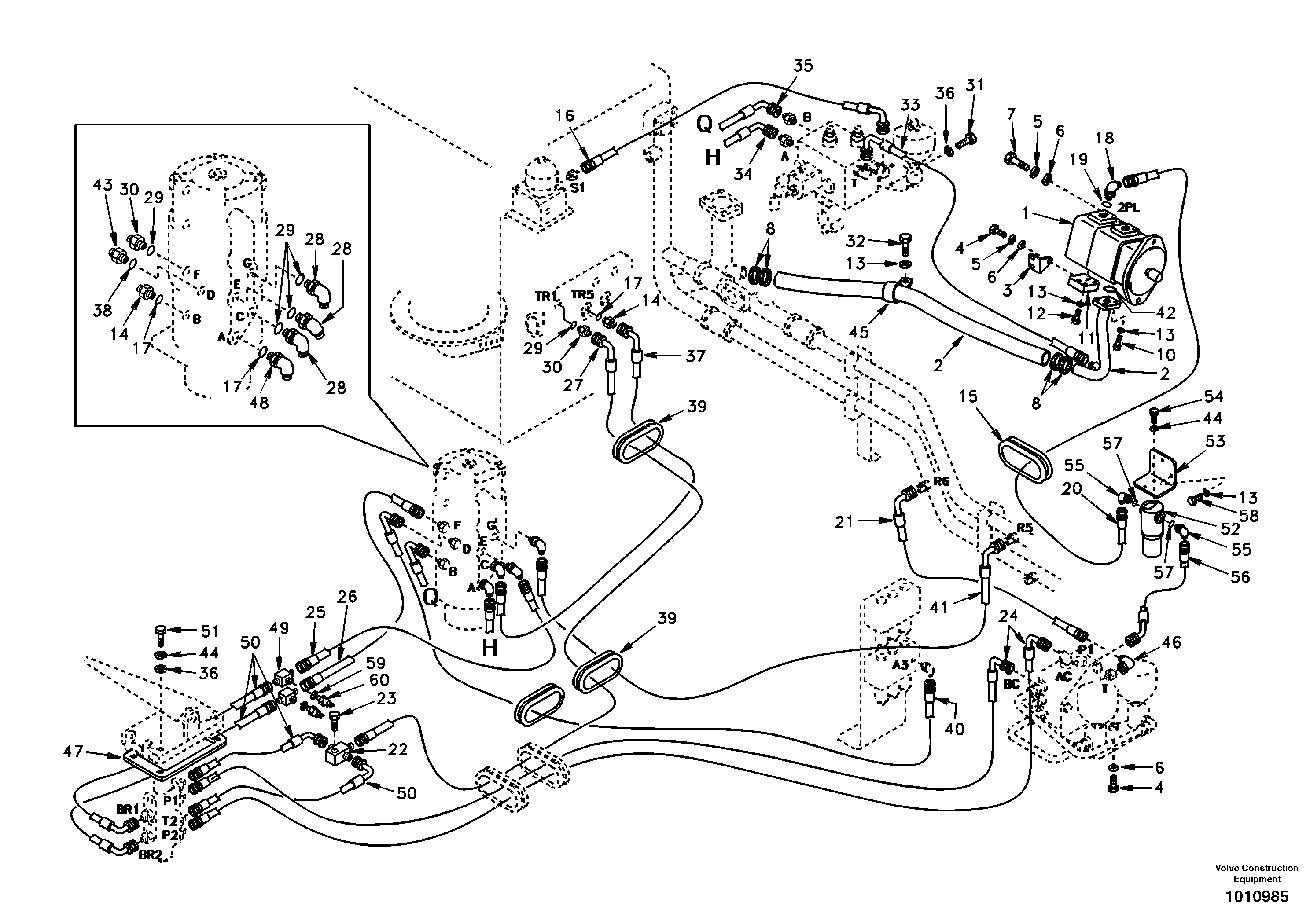 Hydraulic system, upper brake line — volvo parts diagram