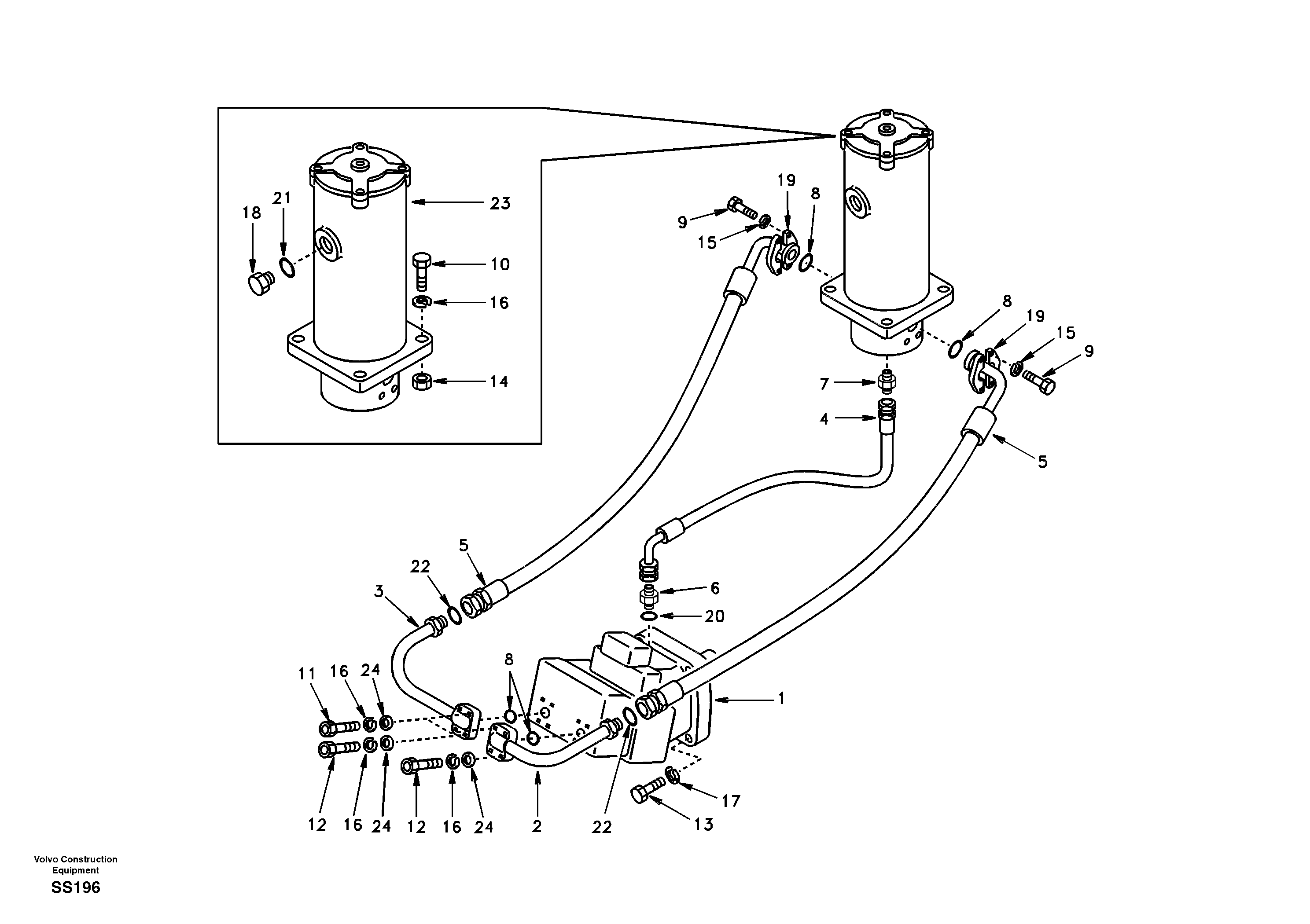 Turning joint line, turning joint to travel motor — volvo parts diagram