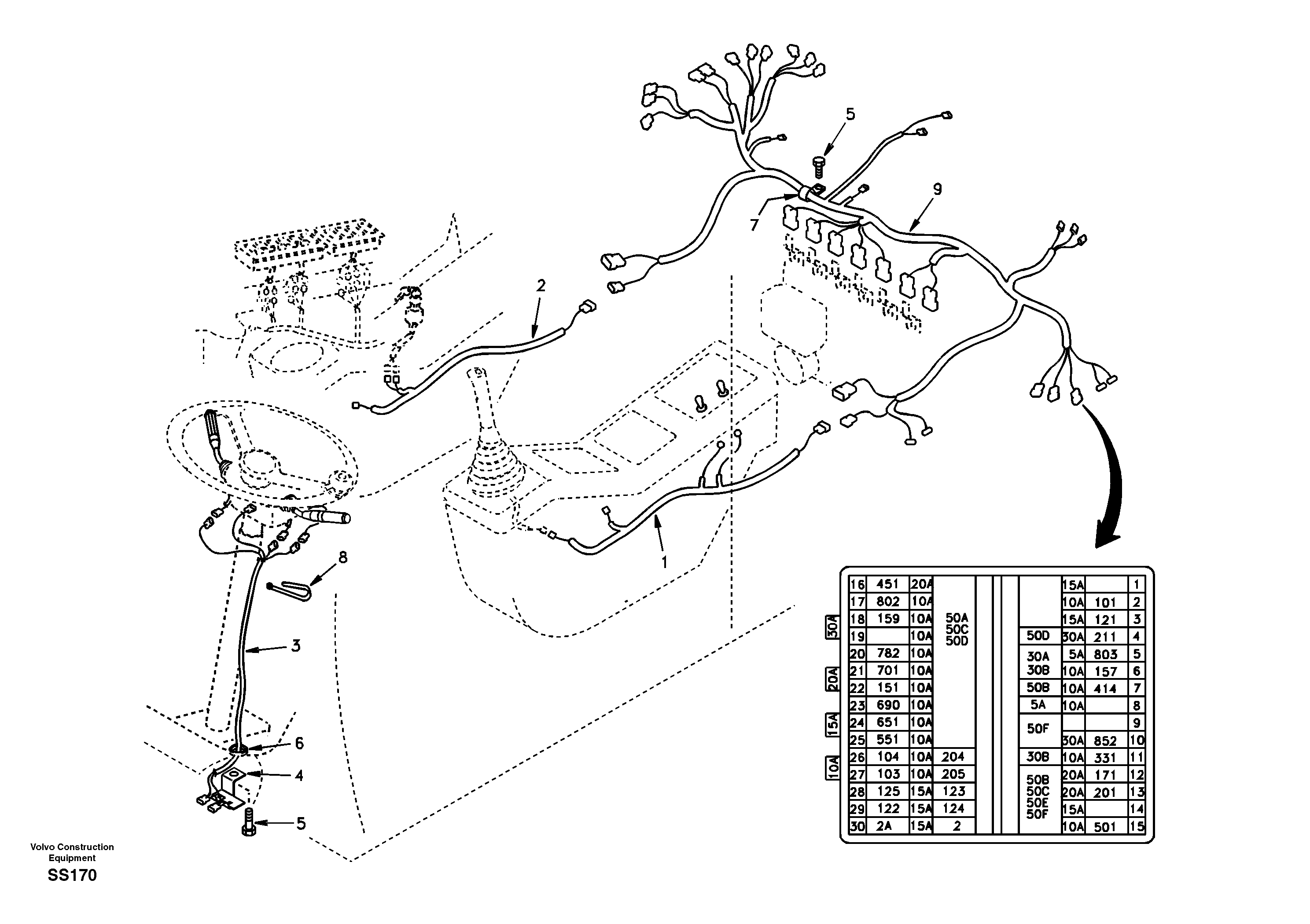 Cable and wire harness, instrument panel — volvo parts diagram
