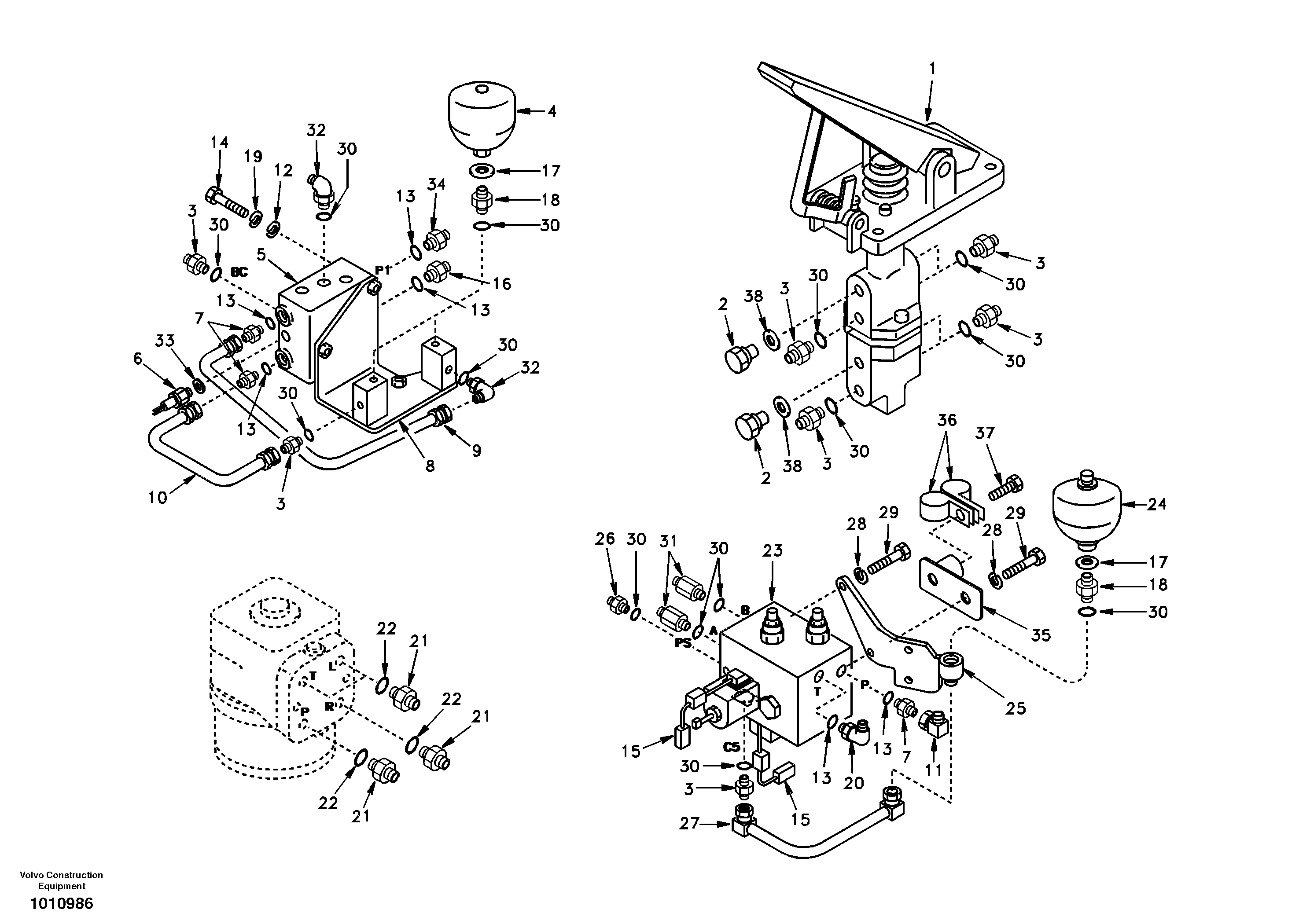 Hydraulic system, upper brake line — volvo parts diagram