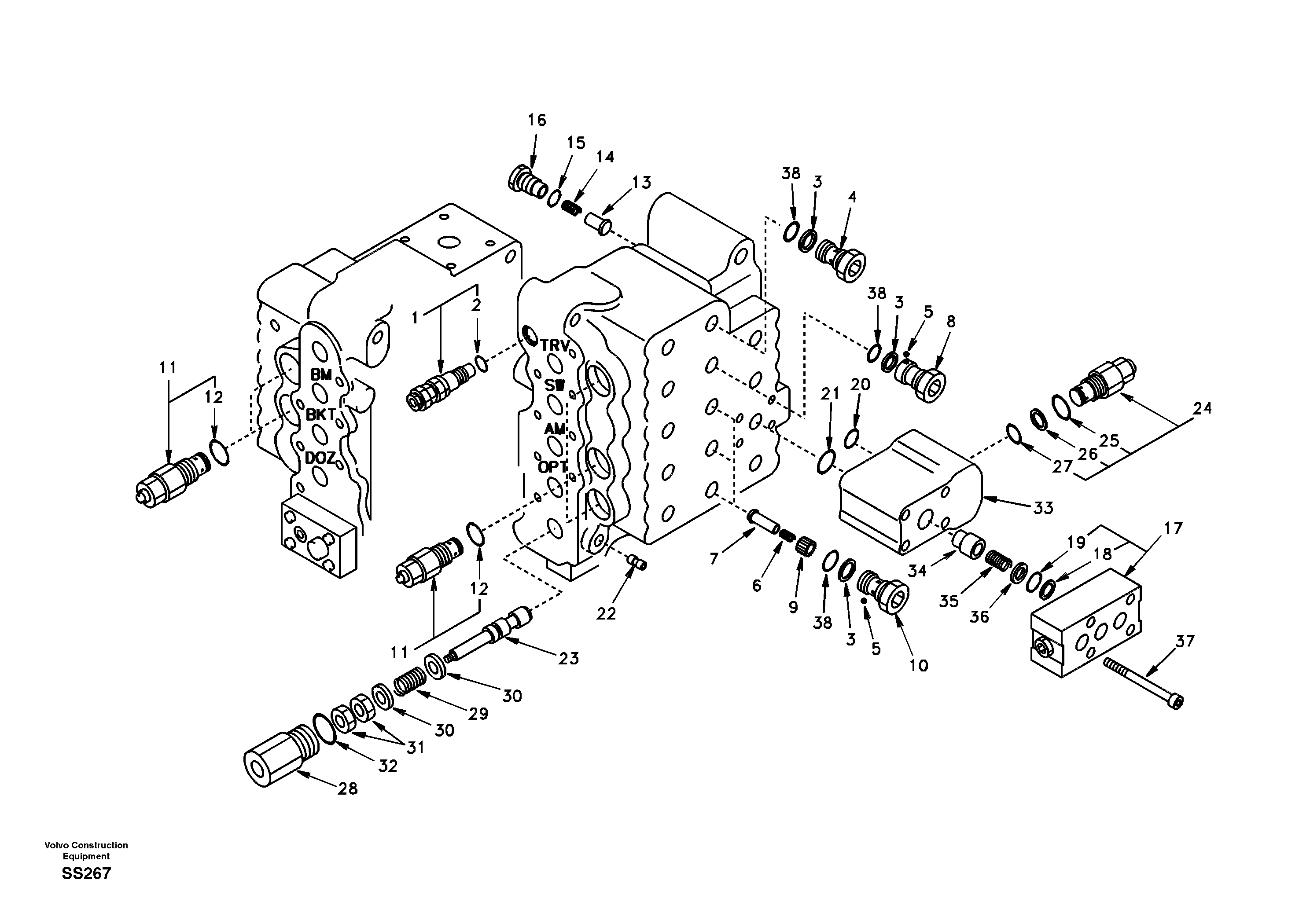 Main control valve, relief valve and dipper arm holding — volvo parts diagram