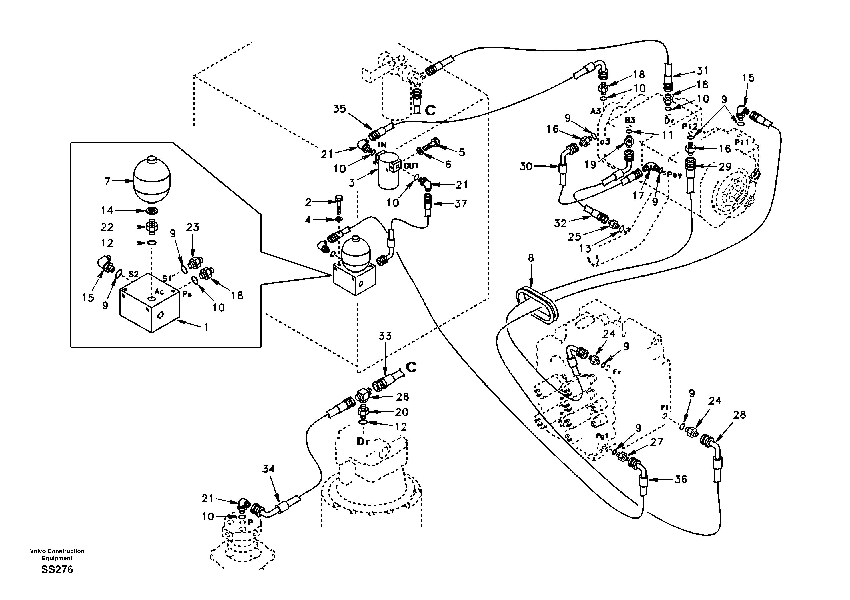 Servo system, pump to control valve — volvo parts diagram