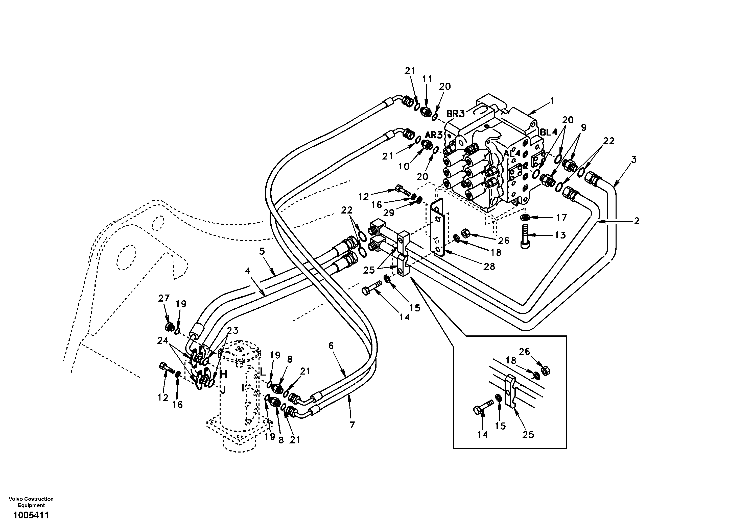 Turning joint line, control valve to turning joint — volvo parts diagram