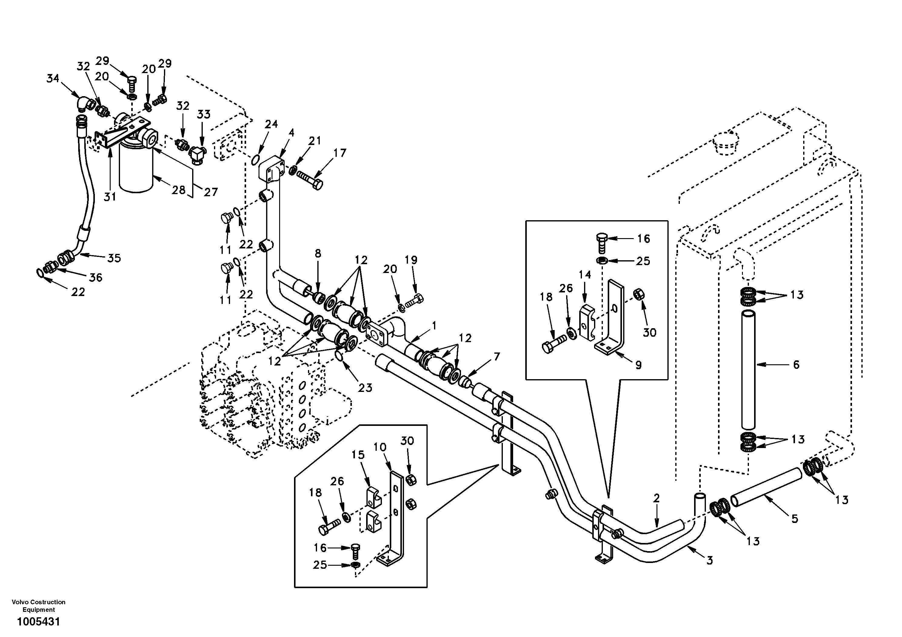 Hydraulic system, hydraulic tank to hydraulic oil cooler — volvo parts diagram