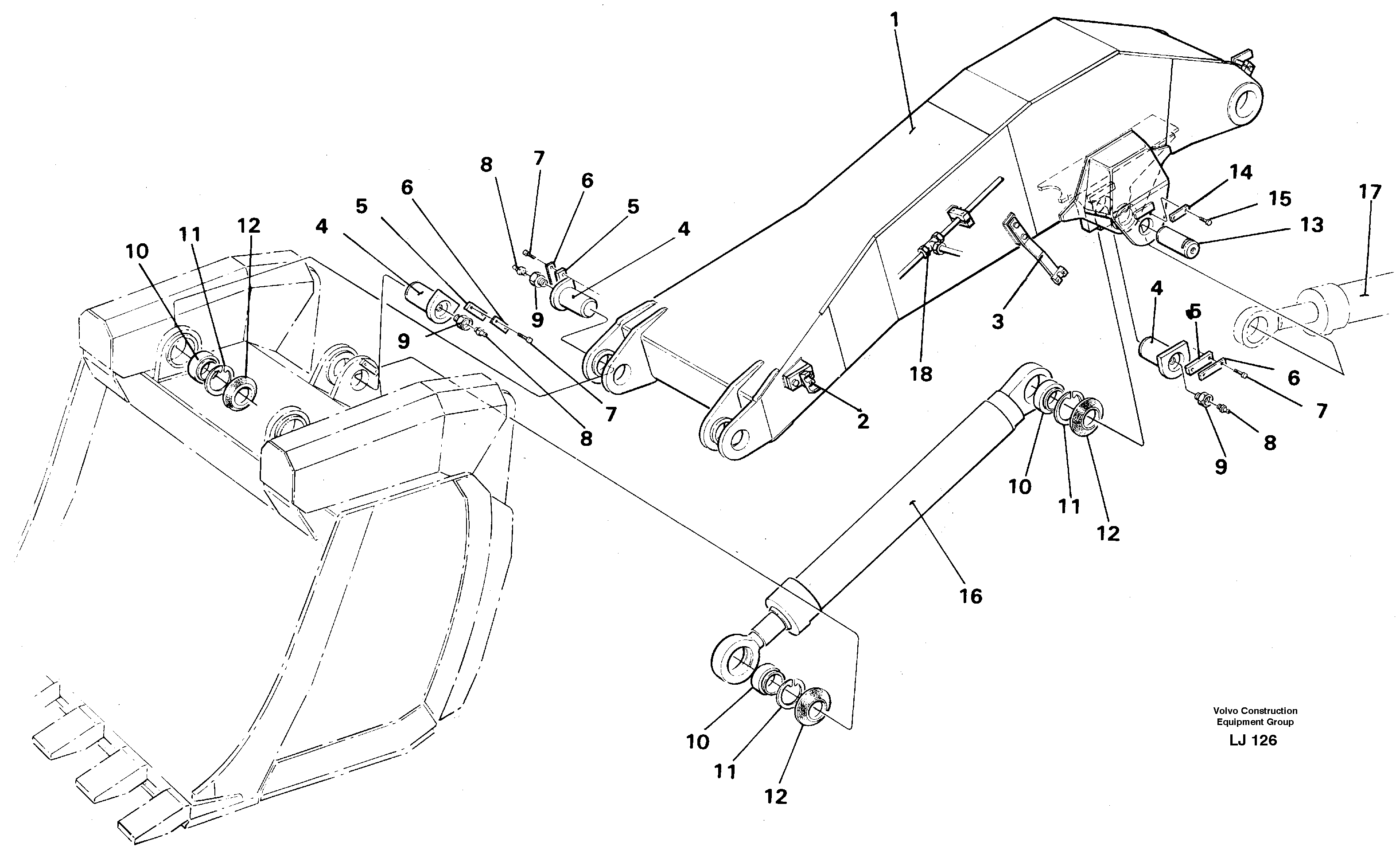Front shovel dipper arm  14264385 — volvo parts diagram