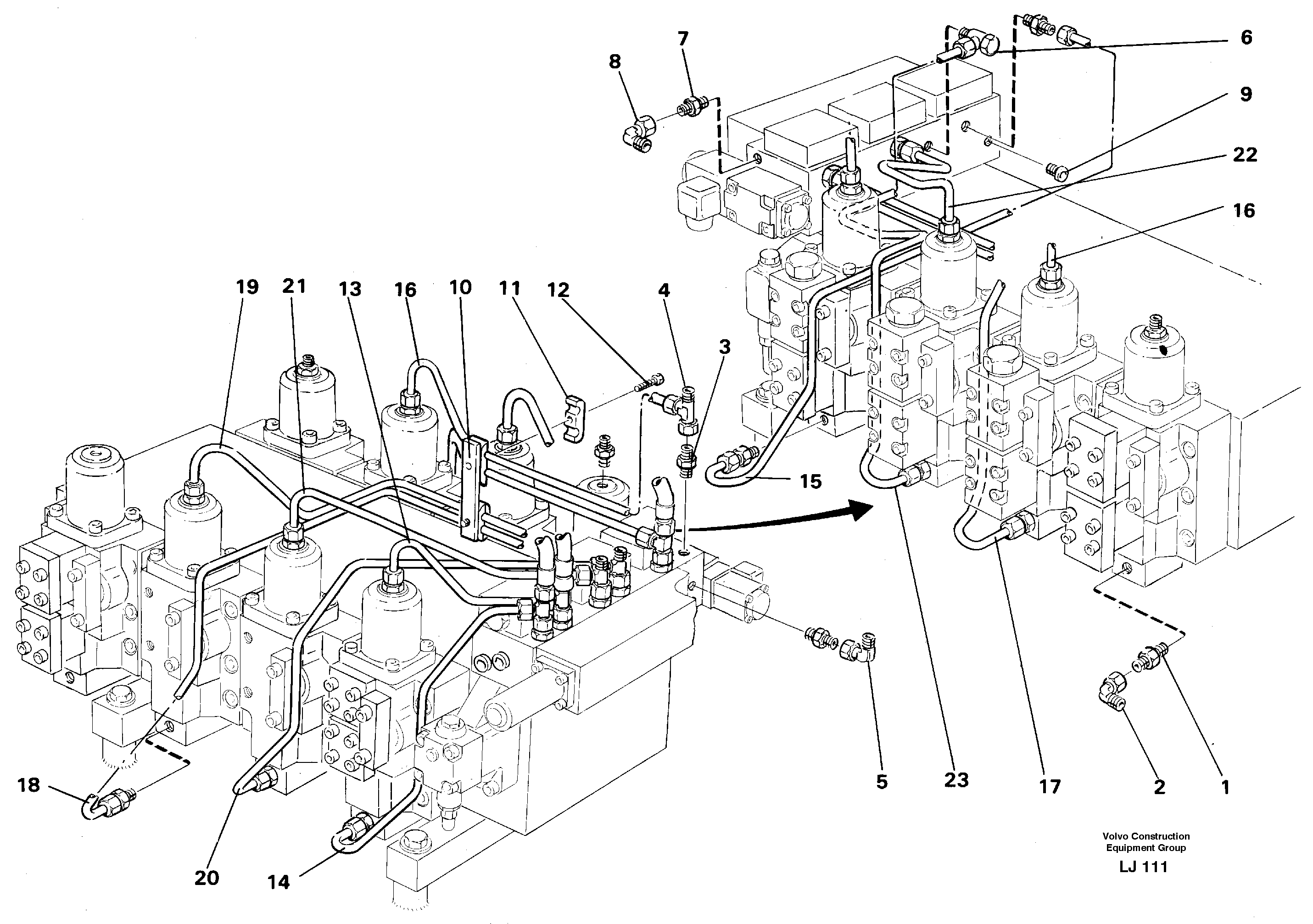 Main valve block, tubes and fittings — volvo parts diagram
