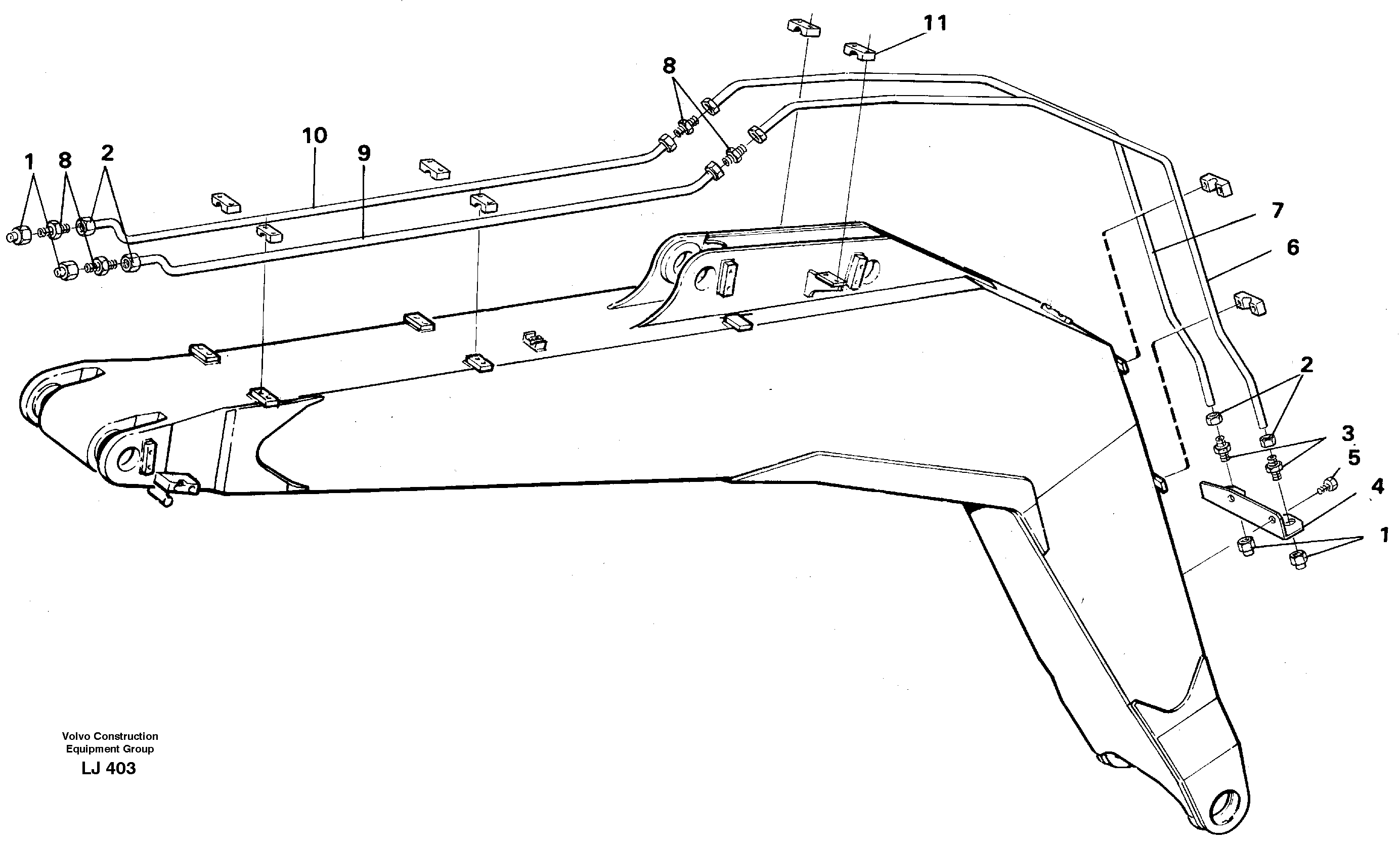 Slope bucket and grab equipment on boom, 5.20 mresp. 5.70 m  14255034   14260974 — volvo parts diagram