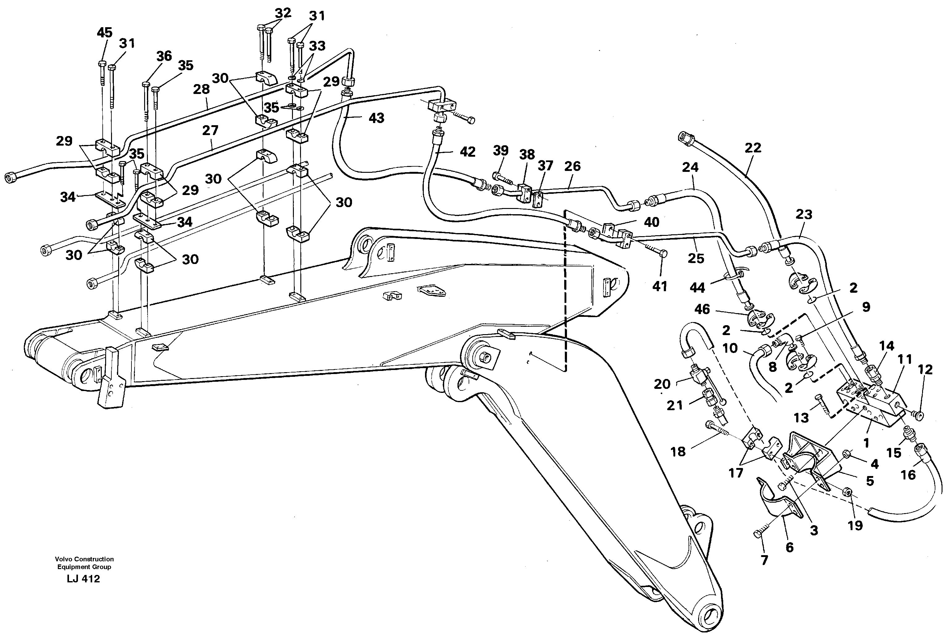 Hammer/shears hydraulics on adjustable boom.  14261703 — volvo parts diagram