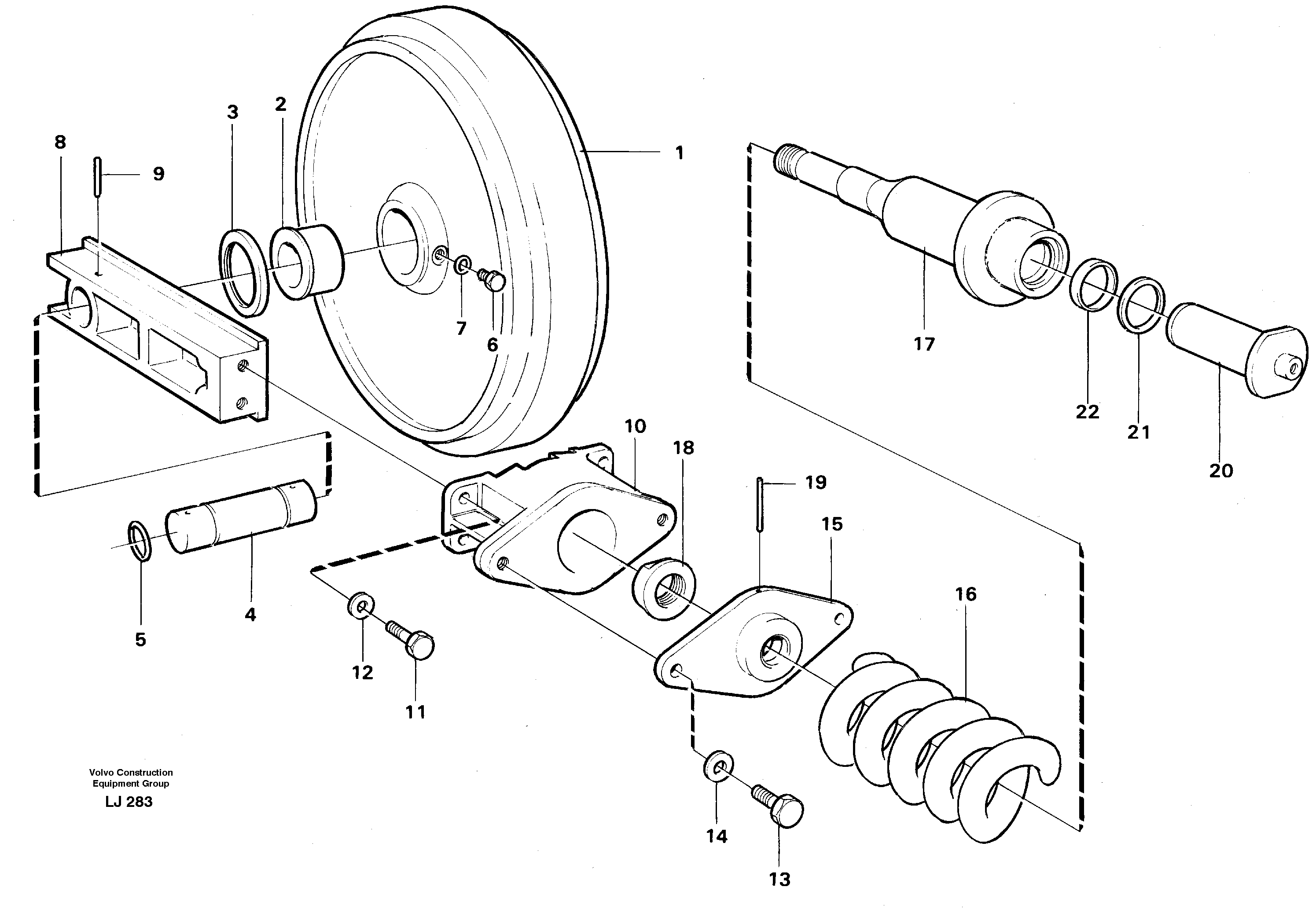 Front wheel, spring package and tension cylinder — volvo parts diagram